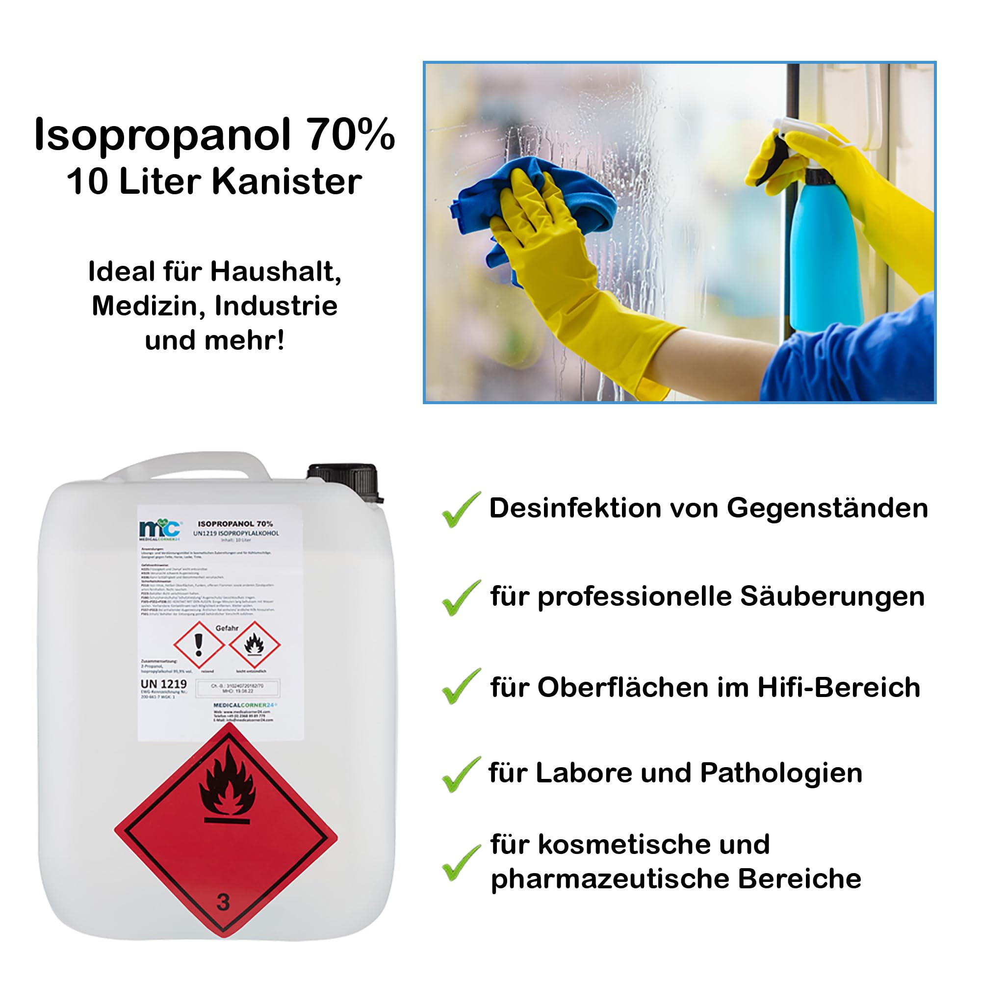 Medicalcorner24 Isopropanol 70% isopropylalkohol 2 x 10 L Bidón