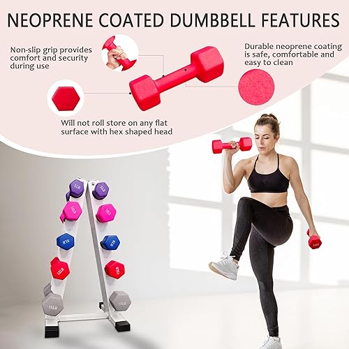 Miniatura 4 de 6-10 Pair Iron and Rubber Dumbbell Set 350450 and 550 lbs 5-50 lbs Hand Free Weight for Strength Hex Coated Weights with Vertical Storage Rack Home