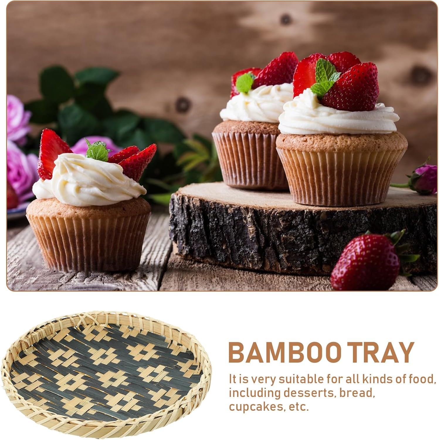 Small Bamboo Woven Serving Tray with Handles - Round Food Basket for Fruits, Bread, and Snacks - Ideal for Parties, Picnics, and Home Decor