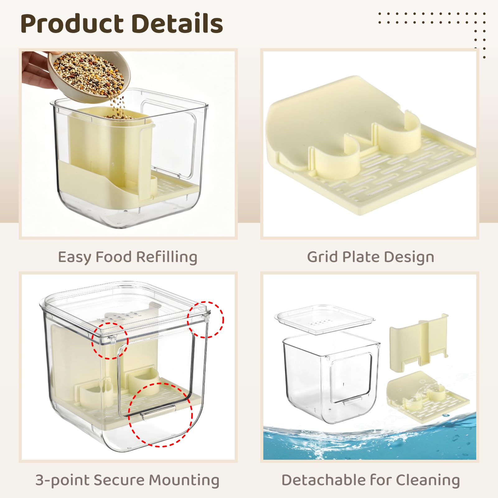Générique Mangeoire automatique pour oiseaux, récipient transparent en plastique, capacité 700 g, accessoires de cage pour perroquet, perruche ondulée et calopsitte