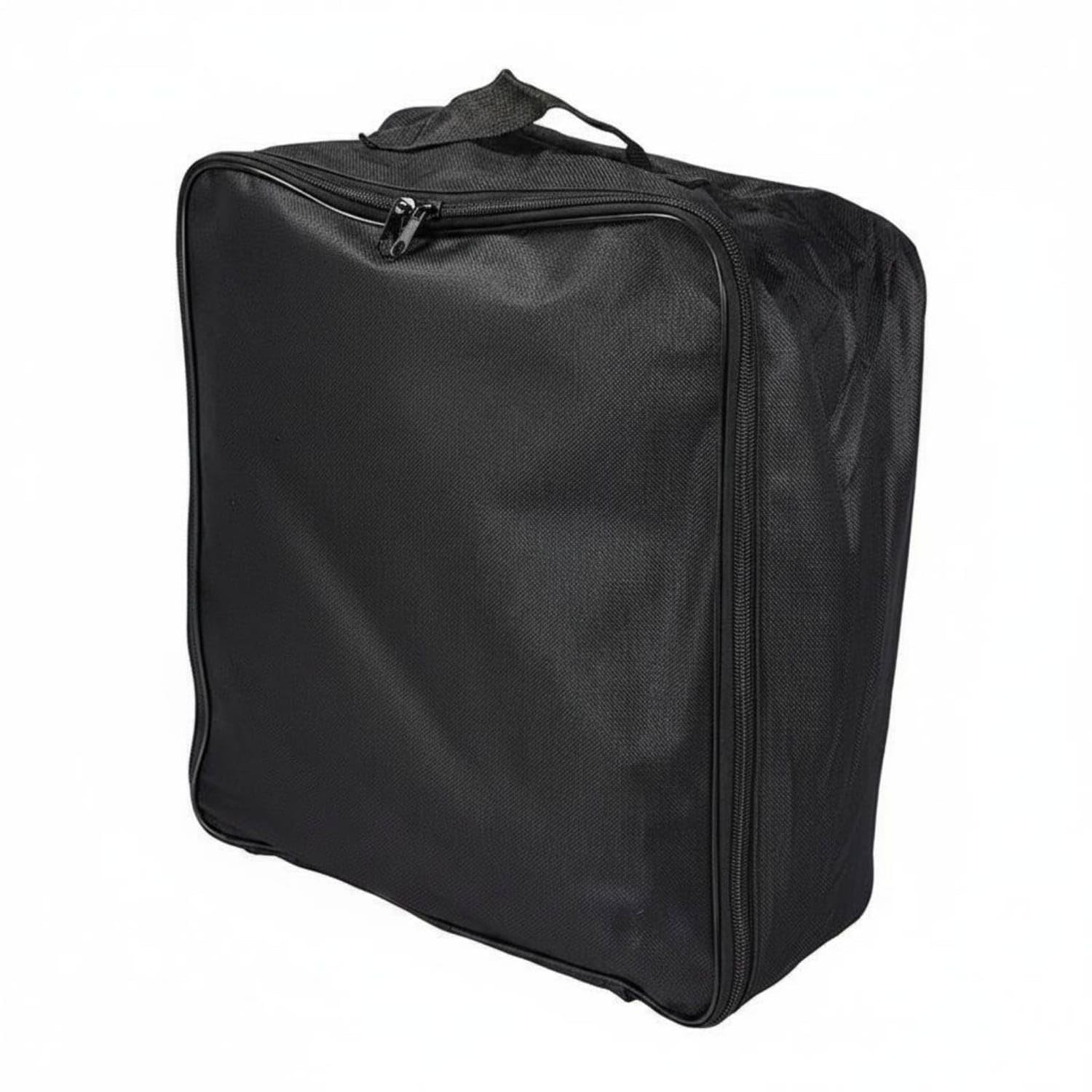 Structured Woven Textile Storage Bag Black Zippered Storage Bag Stitched Handles Carry Case, Square-image-35