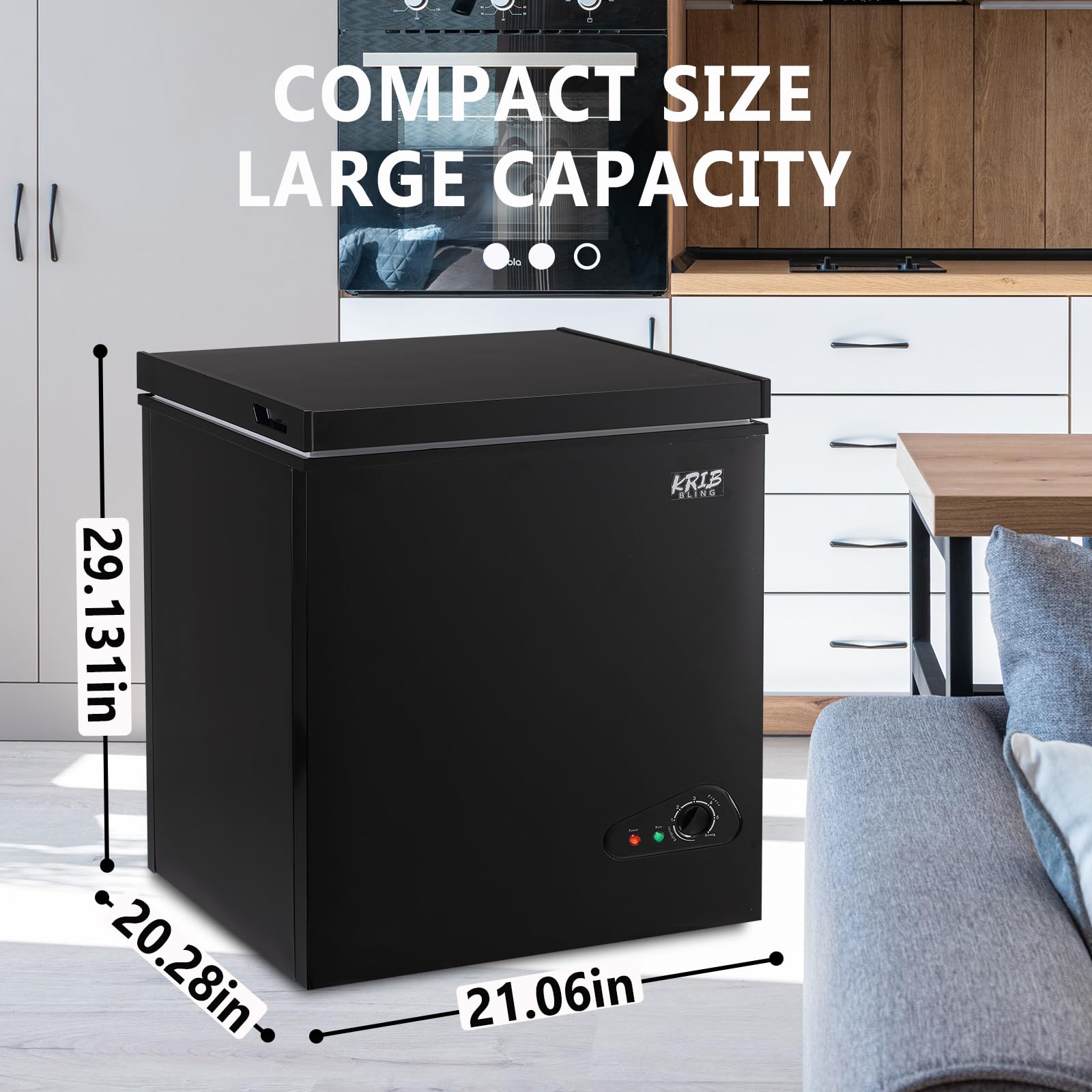 KRIB BLING Chest Freezer with Freezer Basket, 5.0 Cu. Ft Mini Freezer 7 Temperature Levels Thermostat, Top Door Open, Ideal for Home, Kitchen & Office, Black on Fridge.com