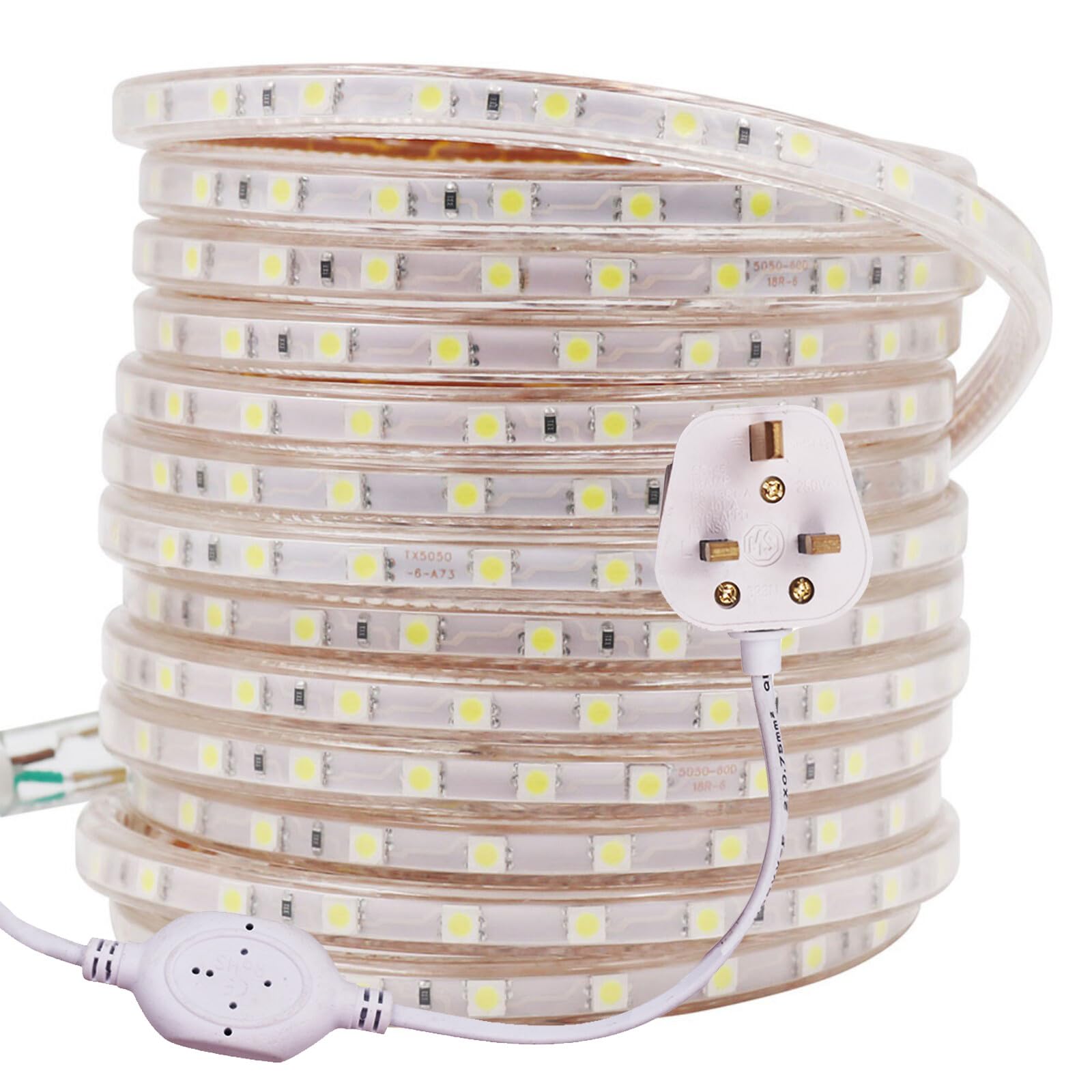 GQL 5m LED Strips Lights Blue, 220V- 240V Ribbon SMD 5050 60leds/m Rope Lighting, IP65 Waterproof, No Self Adhesive, DIY Home Kitchen Bar Decking Holiday Christmas Indoor Decoration
