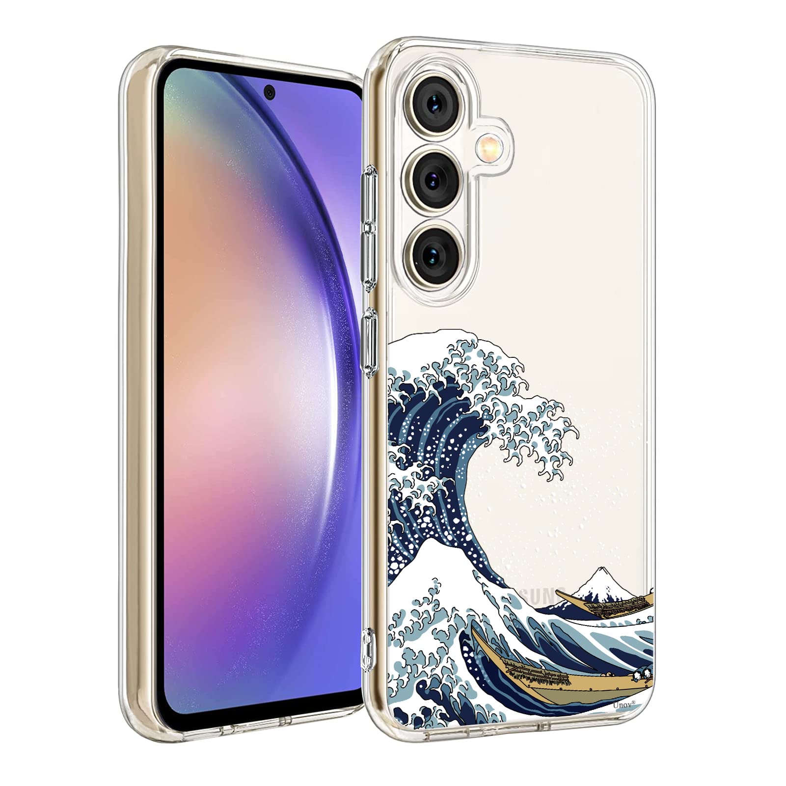 Unov Case Compatible with Galaxy A54 5G Case Clear with Design Soft TPU Shock Absorption Slim Embossed Pattern Protective 6.4 inch (Great Wave)