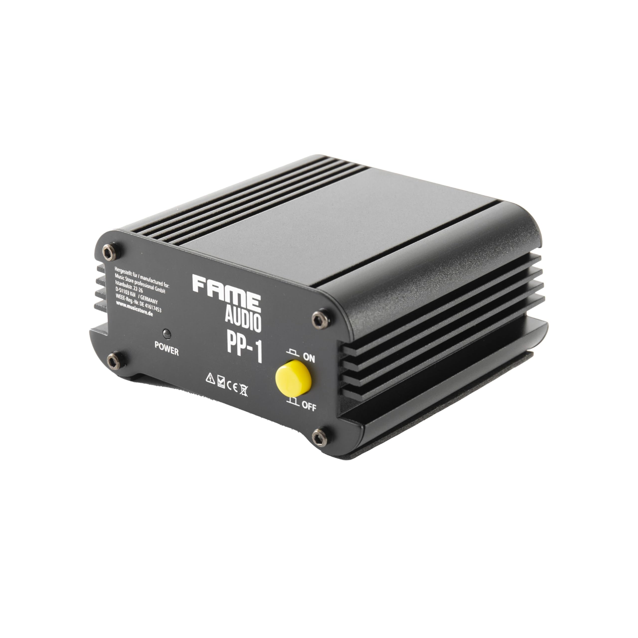 Fame Audio PP-1, Phantomspeiseteil, Externe Stromversorgung für Mikrofone und Geräte, 1 Kanal, 48V, Hochwertige Komponenten