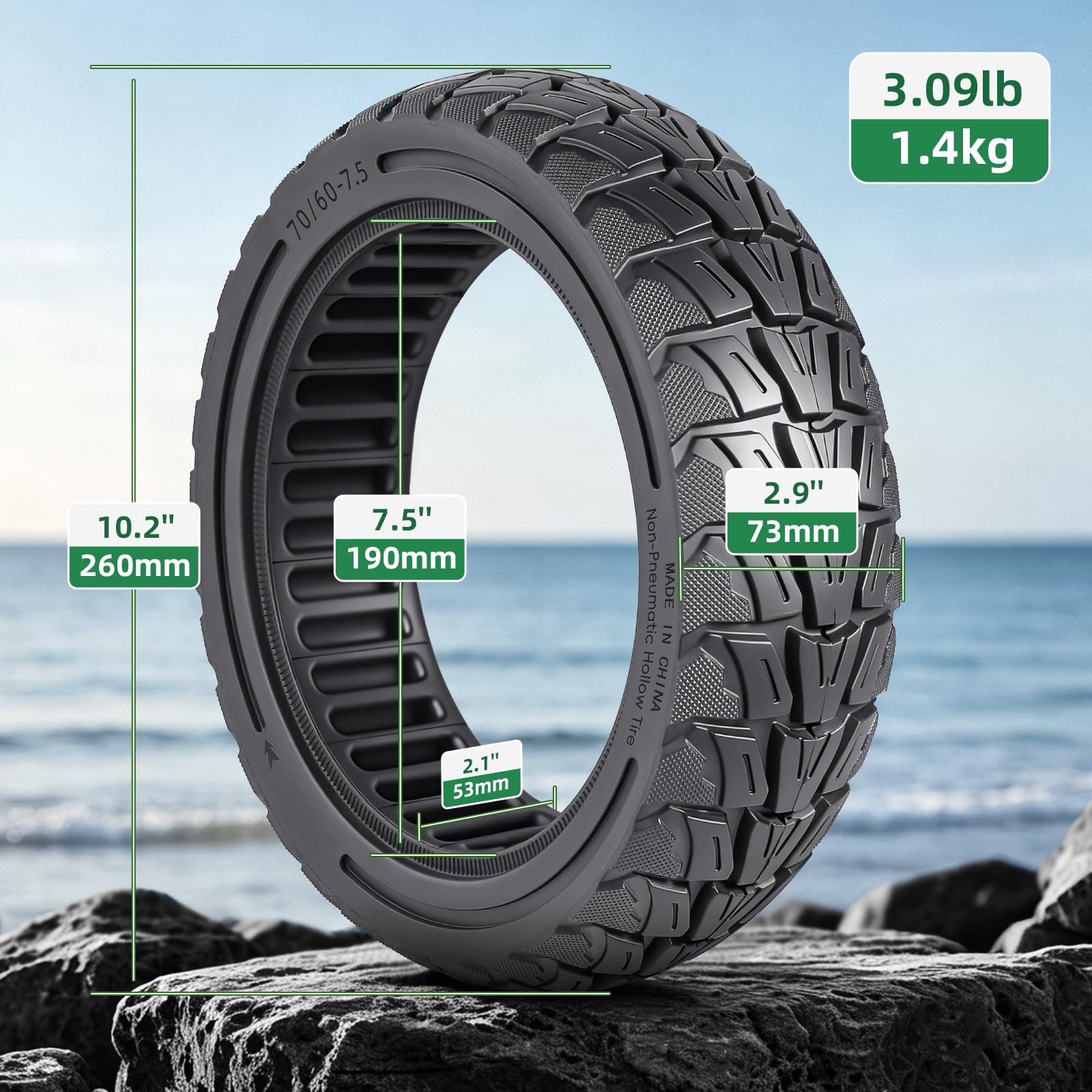 70/60-7,5 Pneu en caoutchouc plein pour scooter électrique Segway Ninebot ZT3 / ZT3 Pro / G3 11" Pneu de rechange Honeycomb Solid Pneu plein avant/arrière (noir)