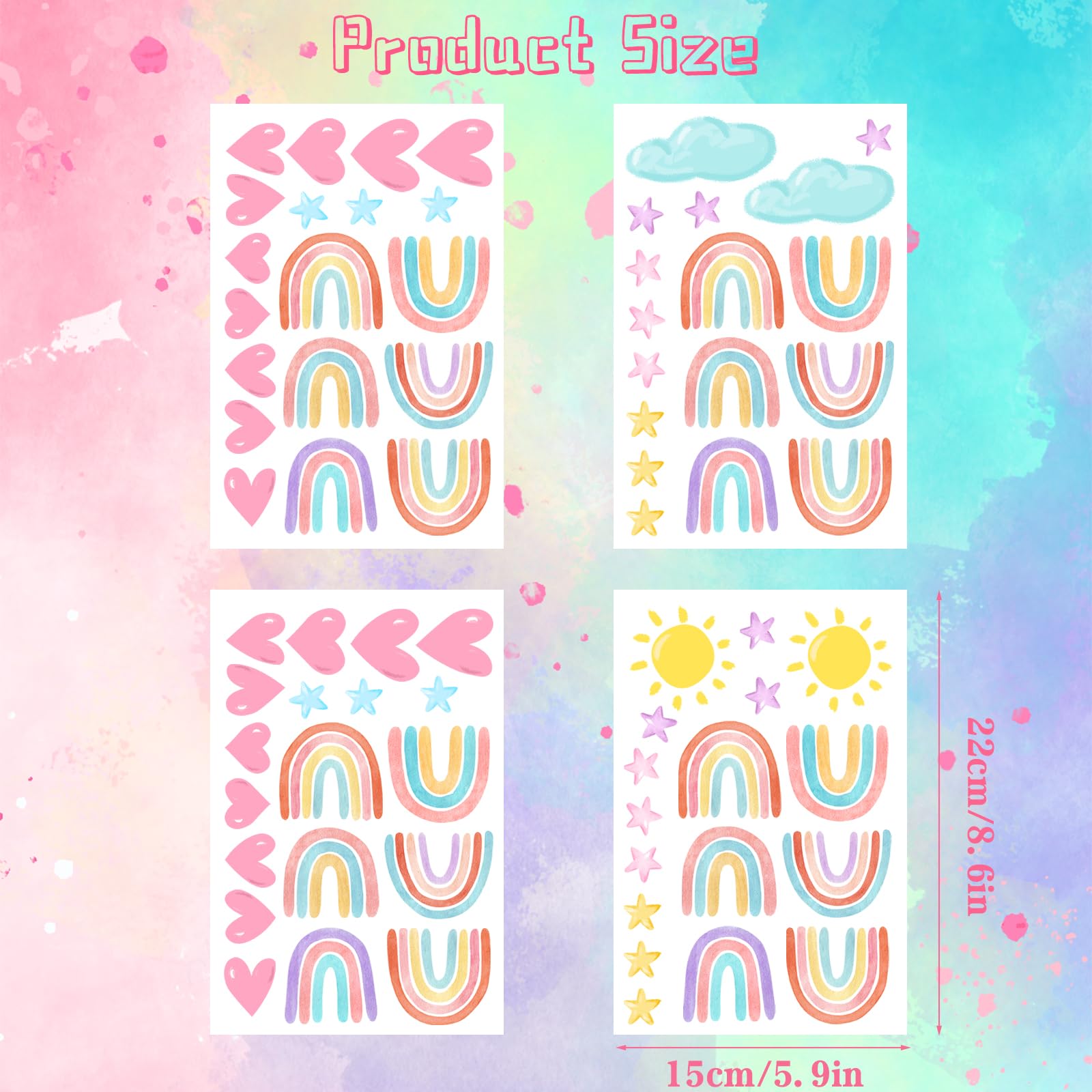 Rainbow Stars Wall Decals Heart Clouds Wall Decor Removable Stick and Peel Wall Stickers Boho DIY Wall Stickers for Girls Boys Baby Bedroom Nursery Room Kids Room DecorationUsed on Smooth Surfaces - Image 2