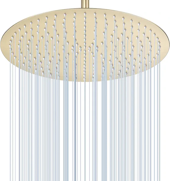 KINLIV 16 inch Brushed Gold Round Rain Shower Head, All Metal Stainless Steel 304, Ultra Thin Design, Full Body Rainfall Shower with 230 Silicone Nozzles