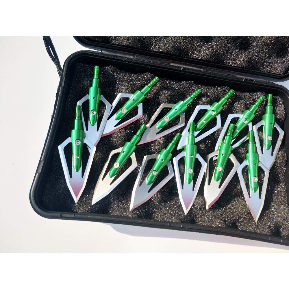 SHARROW 12pcs Pointe de Flèche 2 Lames 100Grains Têtes de Flèche à Lame avec Broadheads Box pour Flèches d'arbalète et de Carbone - 2