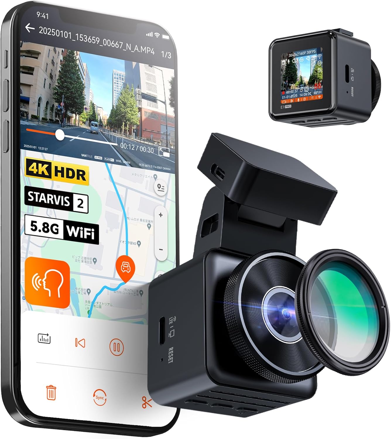 VANTRUE ドライブレコーダー 4K UHD 800万画素 STARVIS 2 IMX678 小型 ドラレコ WiFi付き HDR/GPS搭載 超暗視機能 ナンバー認識強化版 24時間駐車監視 158°広角 音声制御 上下反転機能 ダッシュボード取付可 OTAアップデート Gセンサー 衝突録画 取付簡単 ノイズ対策済 最大1TBメモリー対応 E1 Pro