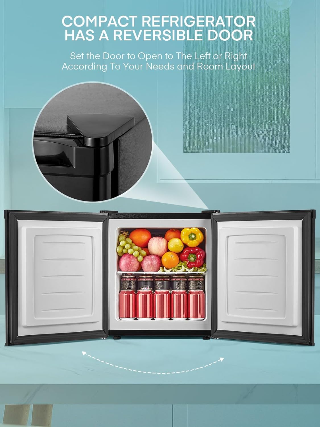 FOHERE Mini Freezer With Fridge, 33 Litre Capacity - For Counter Tops - 4* Rating - Adjustable Temperature and Removable Wire Shelf for Bedrooms, Home,Apartment, Office — view 9