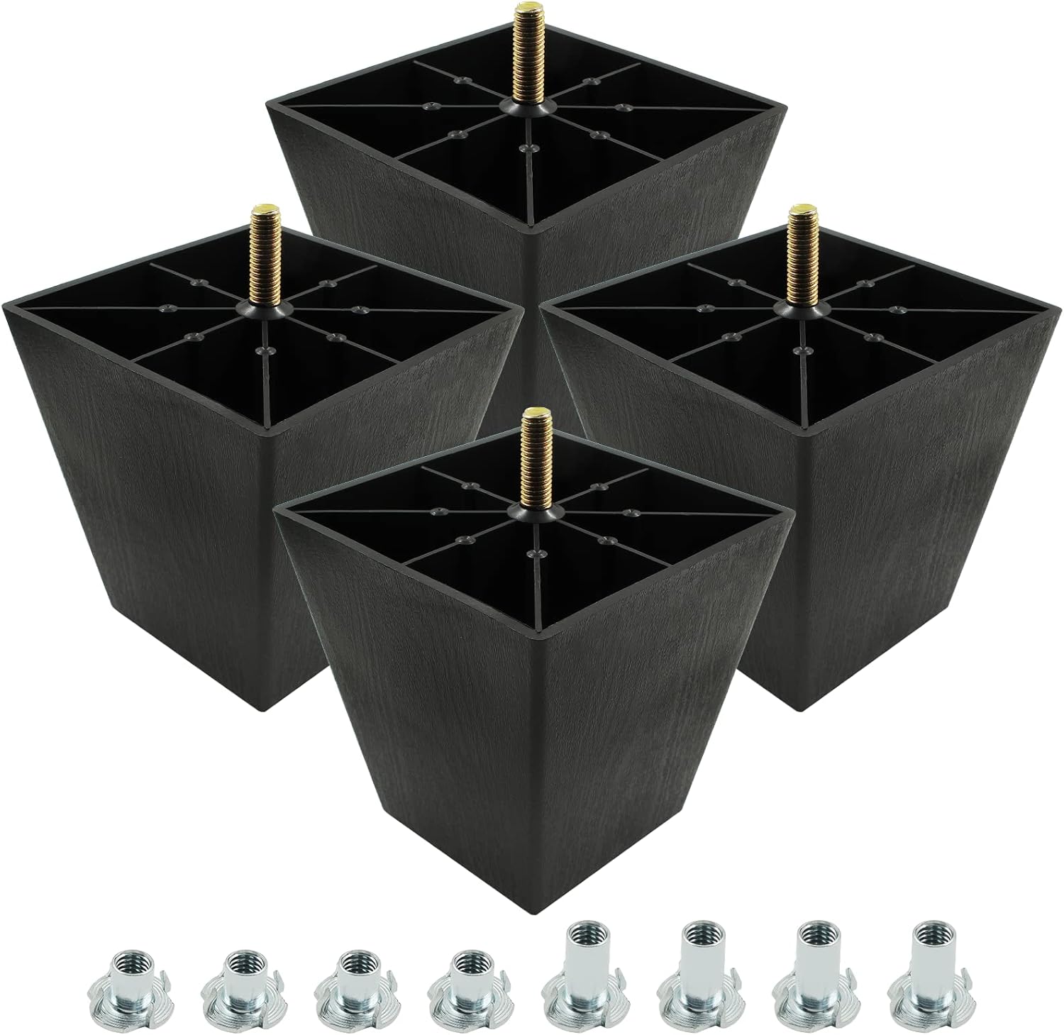 Lanzeuta 4 PCS Furniture Legs 4 inch, Black Plastic Sofa