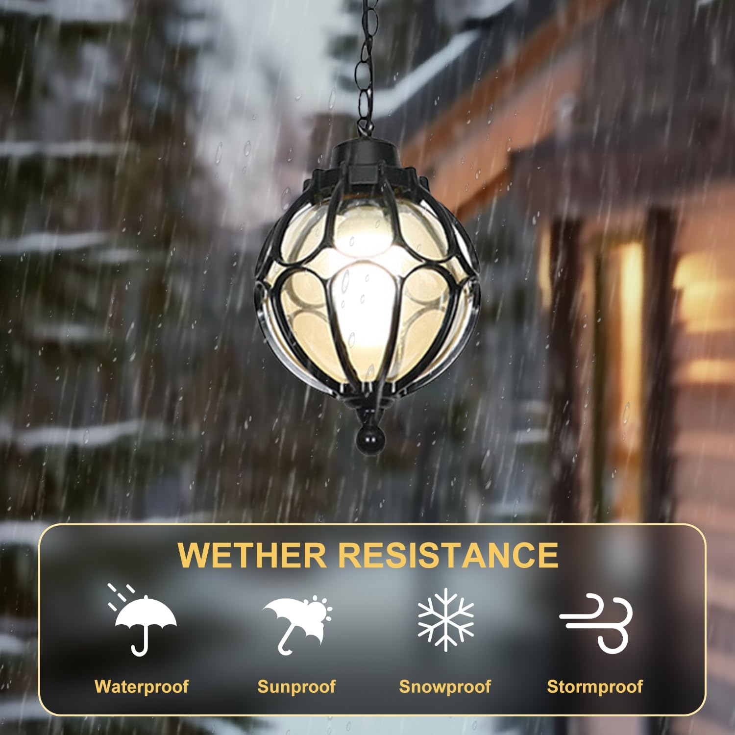 Outdoor Pendant Light Black Aluminum Exterior Globe Lantern Hanging Lamp Adjustable Chain Ceiling Chandelier Pendant Lamp Waterproof Hanging Light Fixture for Porch Foyer Entryway