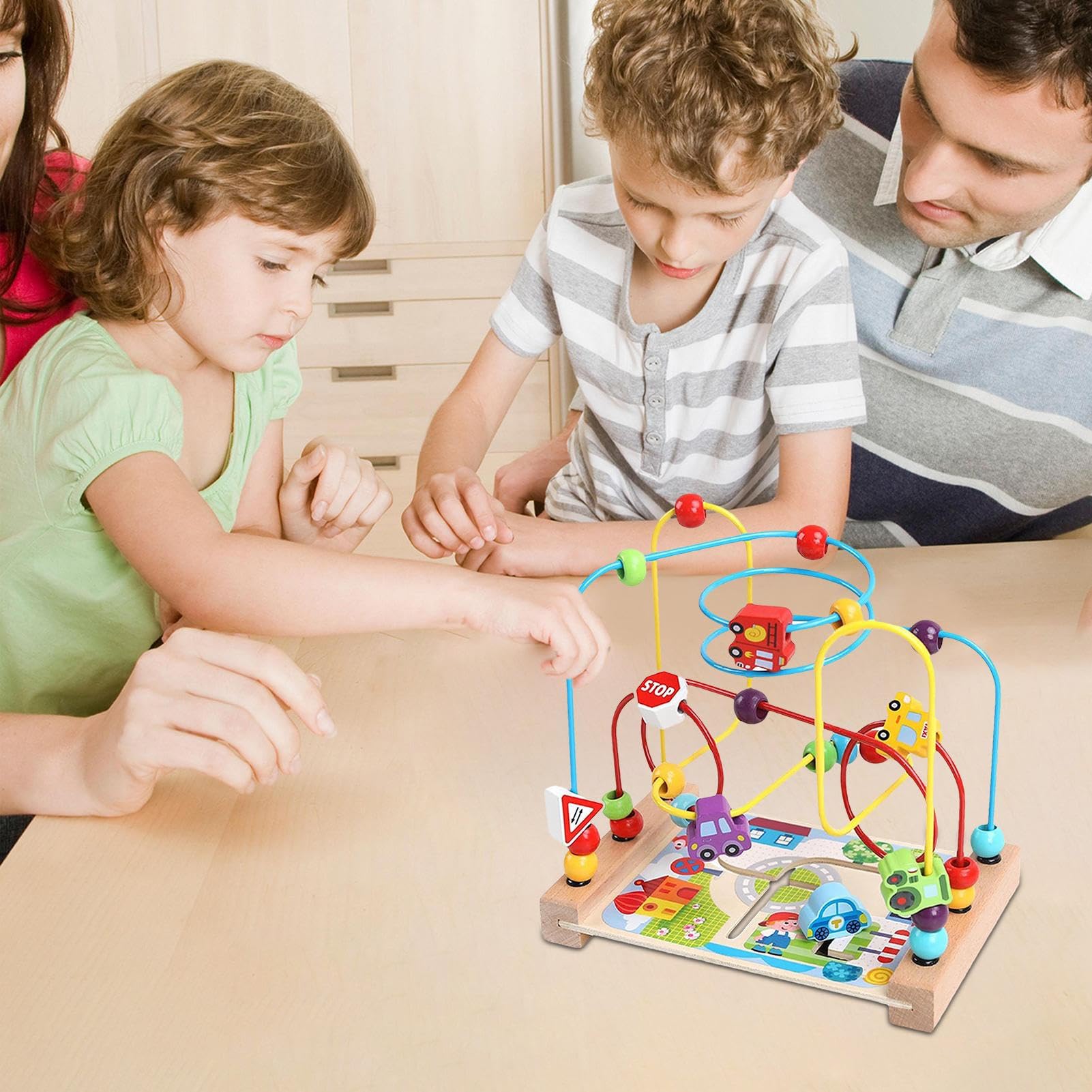 Cuentas para Niños De Madera, Laberinto De Cuentas De Madera, Juego De Pista Sensorial, con Construcción De Madera Premium Y Seguro, 20.5x5x22cm, para Niños, Niñas De 1 A 3 Años