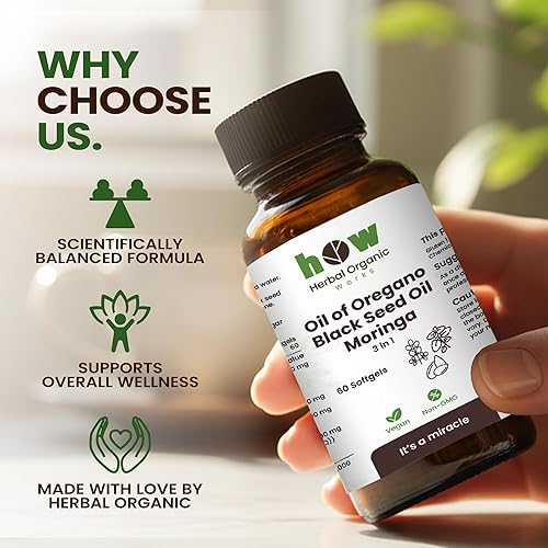 Miniatura 5 de Aceite de orégano, aceite de semilla negra y cápsulas blandas de moringa  60 cápsulas veganas  Suplemento dietético de mezcla de hierbas  Sin OMG,