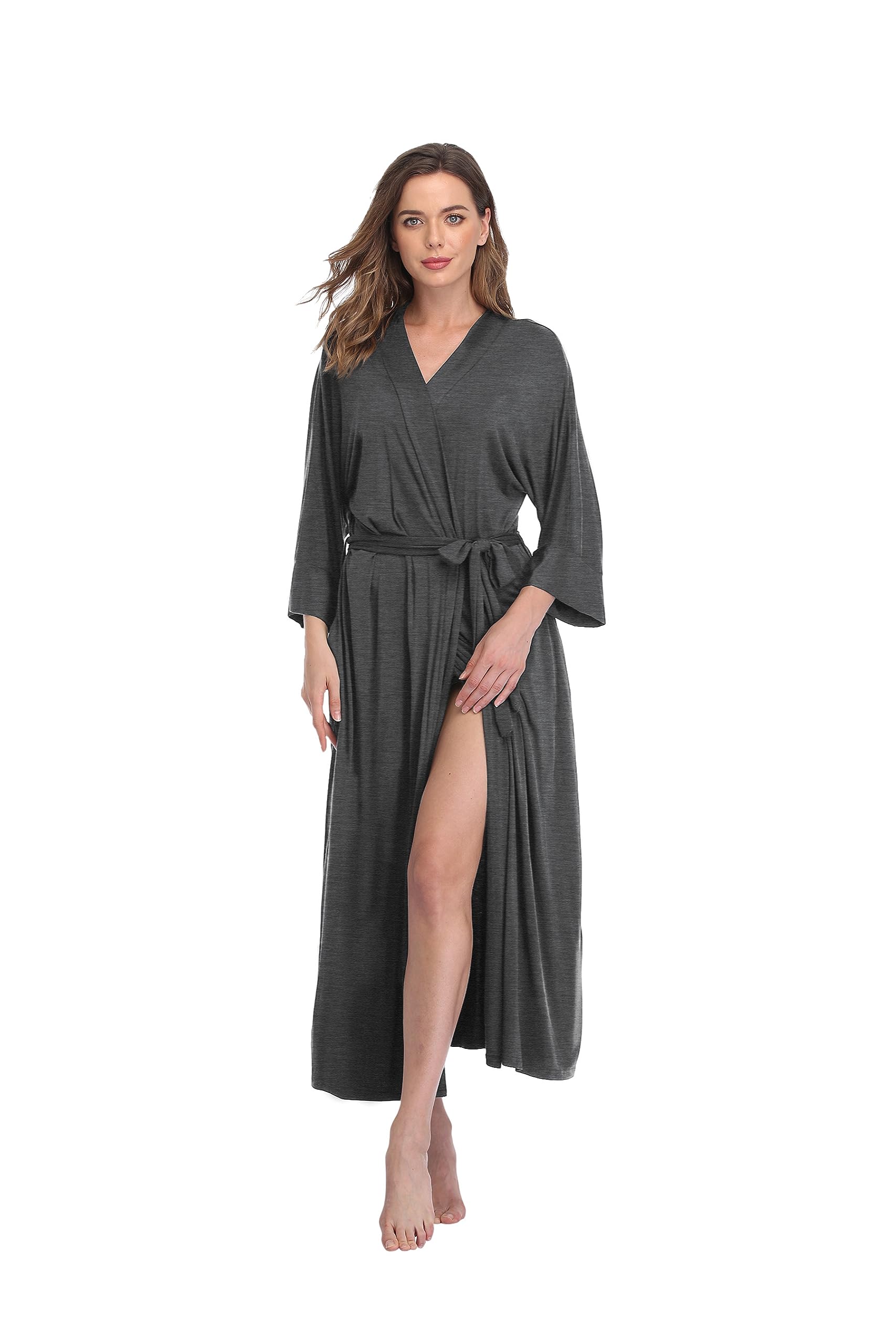 Teemie Badjas voor dames, lichte ochtendjas, saunamantel, bruid en bruidsmeisje, lange kimono, huisjas, sneldrogend, absorberend, reisbadjas, pyjama, borstvoedingsnachthemd, grijs, S