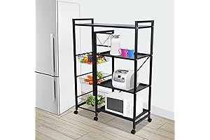 Stackable Black 4-Tier Kitchen Bakers Rack with Storage and Wheels