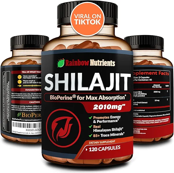 Pure Himalayan Shilajit Capsules Supplement (60,000mg+ Absorption Enhancer+50% Fulvic Acid) Natural 30:1 Shilajit with 85+ Trace Minerals for Energy, Performance, Immune Support| Non GMO| 120 Pills