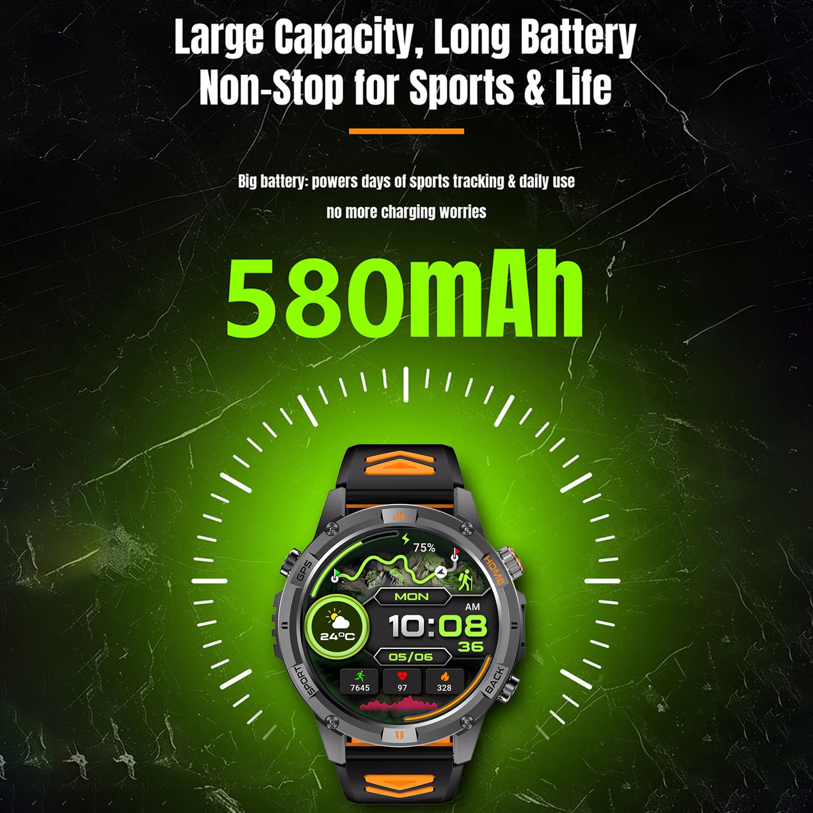 Orologio Sportivo Intelligente, Tracker di attività GPS con Risoluzione 360x360 da 1,46 Pollici con Oltre 100 modalità di Allenamento, per IOS Corsa Nuoto Escursionismo Sport (e arancione)