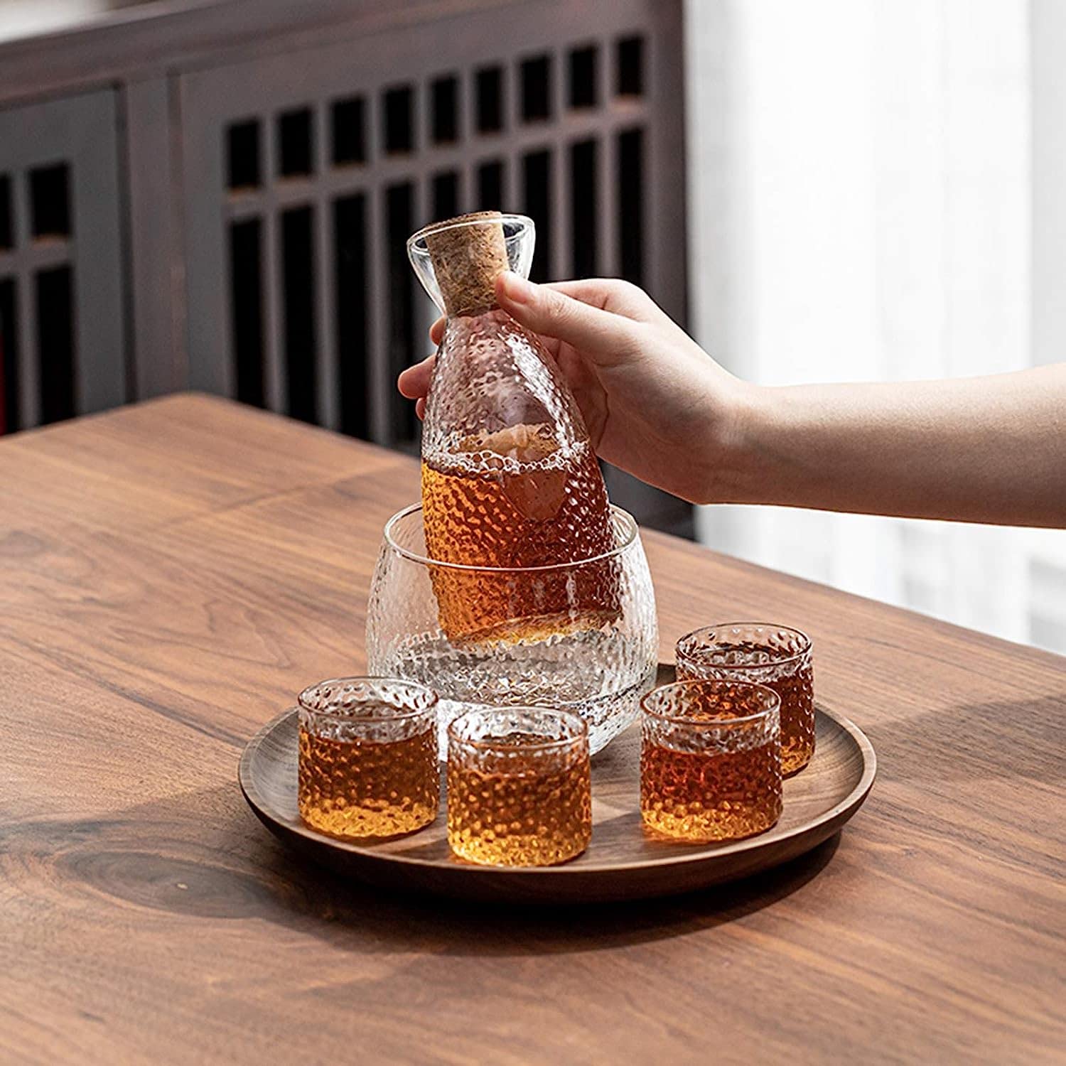Cabilock Boîte à Saké Japonaise En Bois Avec Porte-Gobelets | Rangement Traditionnel Pour Tasses à Saké