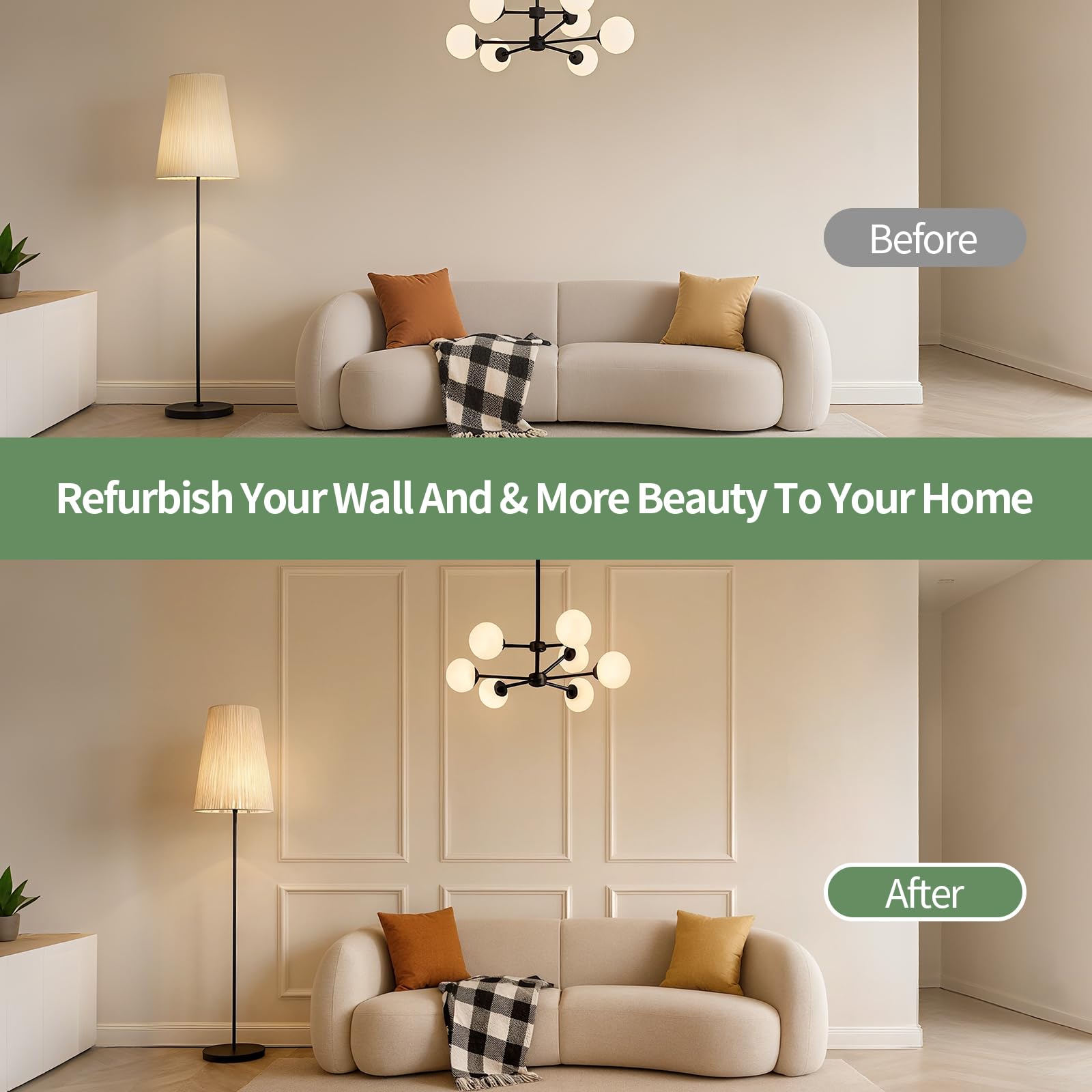 KESHWELL 6 Set Premade Accent Wall Panels, Molding Kit