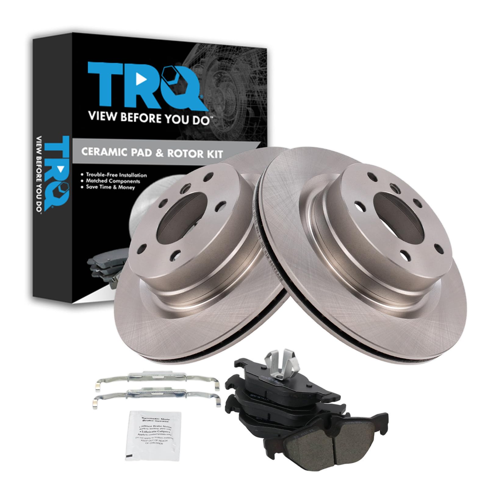 TRQ Rear Brake Pad and Rotor Set Semi Metallic Rotors Compatible with 2007-2013 BMW 328i