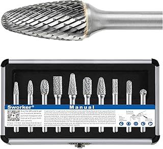 Carbide Burr Set 1/4" Shank 10PCS Die Grinder Bits Rotary Rasp File for Metal Wood Weld Concrete Stone Grinding Porting Deburring Engraving Polishing Double Cut