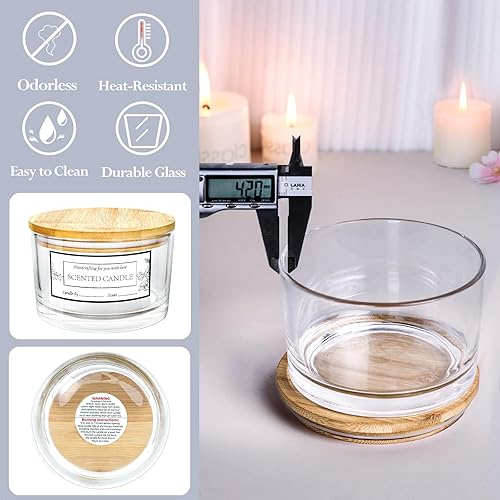 Miniatura 5 de CONNOO Paquete de 6 tarros de vela de vidrio transparente de 24 onzas, múltiples mechas de boca ancha, recipientes vacíos a granel para hacer velas