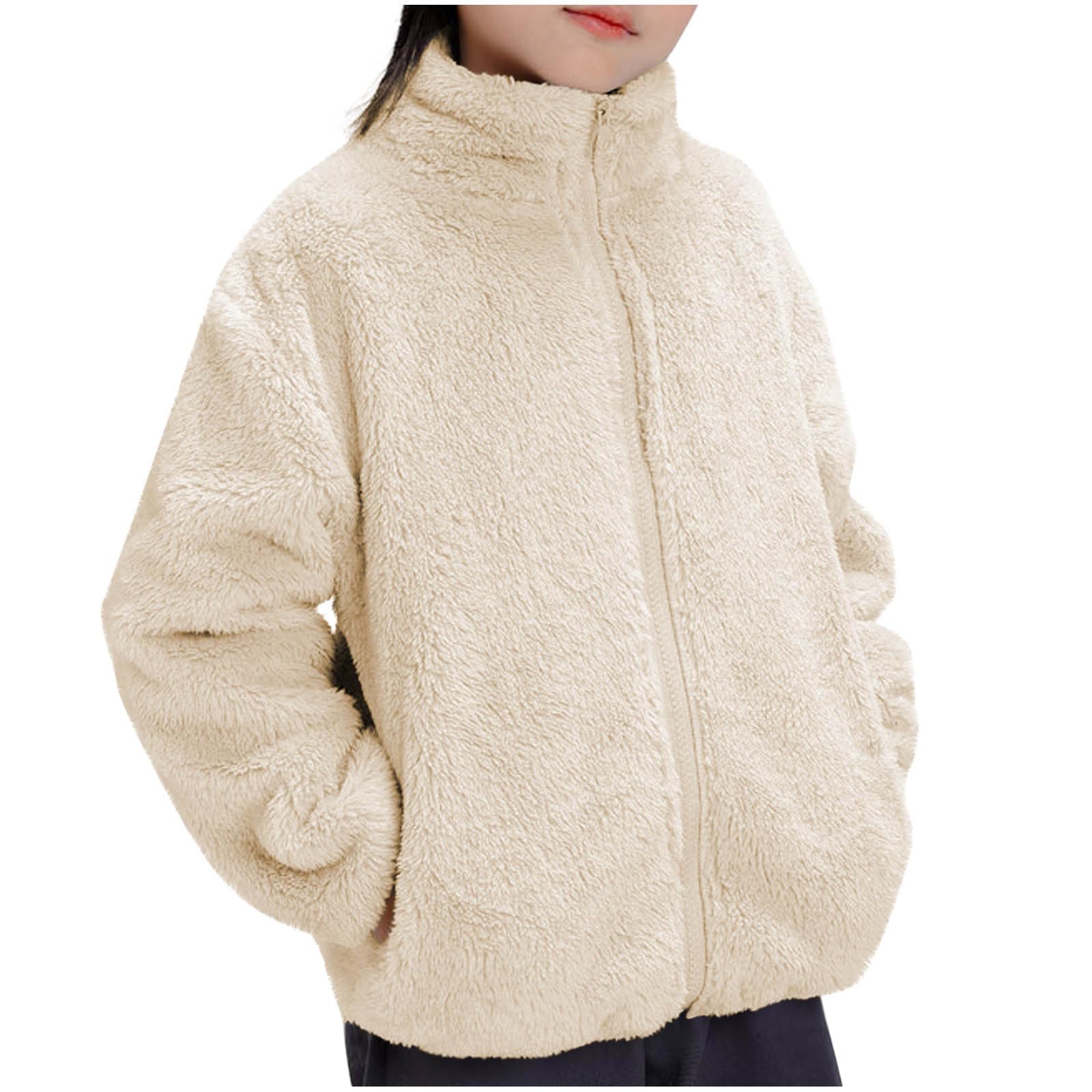 HAOLEI Chaqueta Niña Niño Otoño e Invierno,Abrigo de Forro Polar Manga Larga con Cremallera Color Sólido Cálido Cómodo Chaquetas Fleece con Cuello Alto Casual Felpa Outwear con Bolsillos 2-13 Años