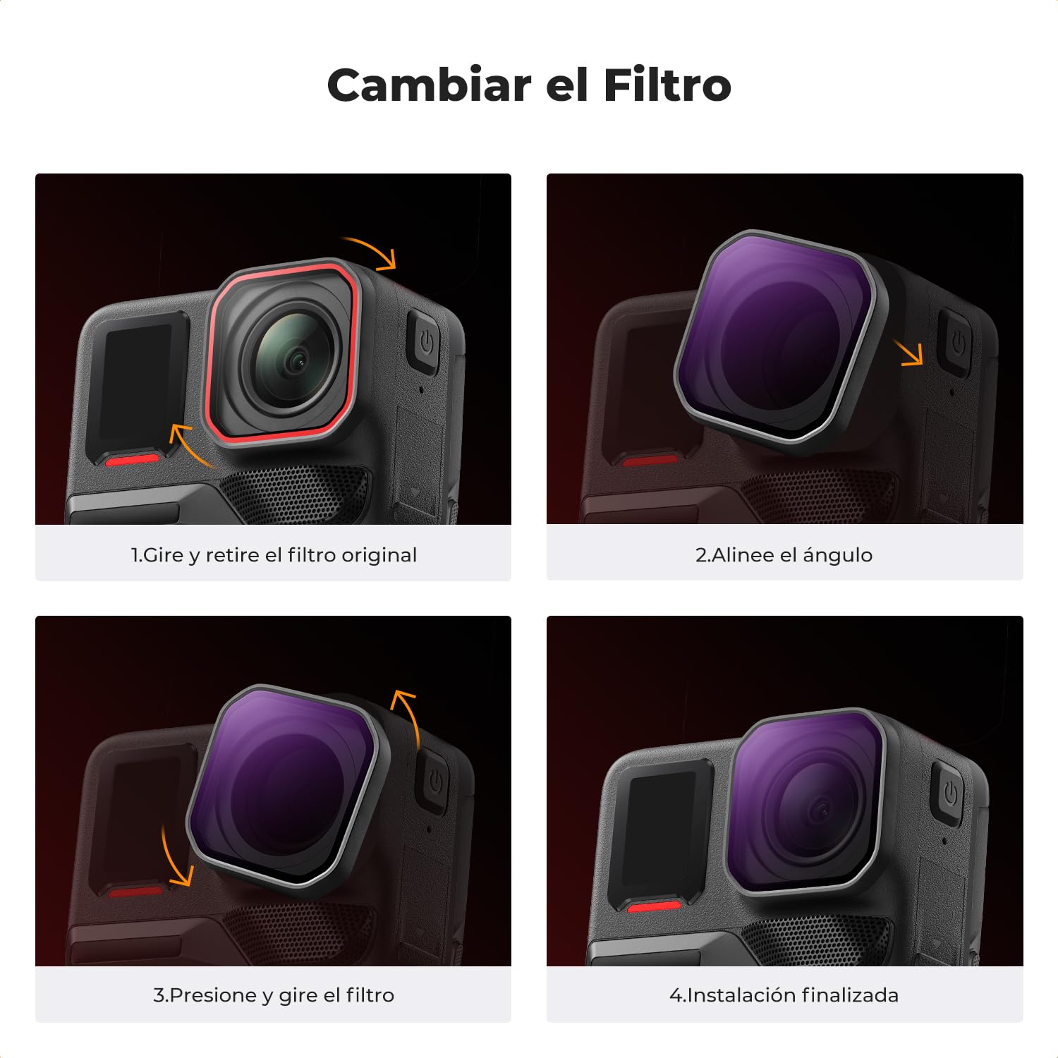 K&F CONCEPT Set de Filtros PL y ND de Rosca Compatible con Insta360 Ace Pro 2, 4 Unidades PL+ND8+ND16+ND32, Kit Accesorios Cámara Acción Filtros Densidad Neutra, Vidrio Óptico HD Multicapa