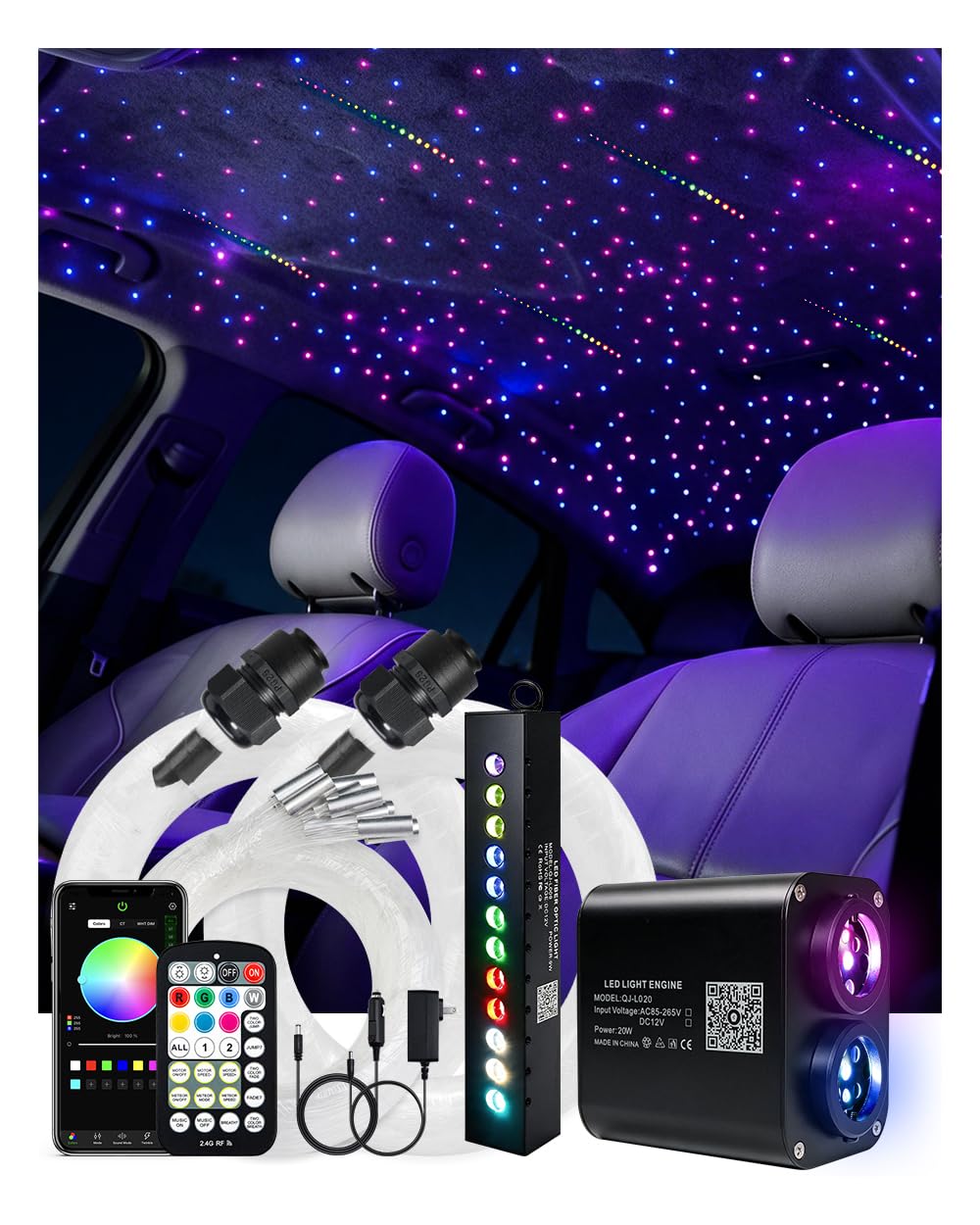 AKEPO Twinkle Starlight Headliner Kit-1096pcs*13.1ft/4m, 20W Dual Color