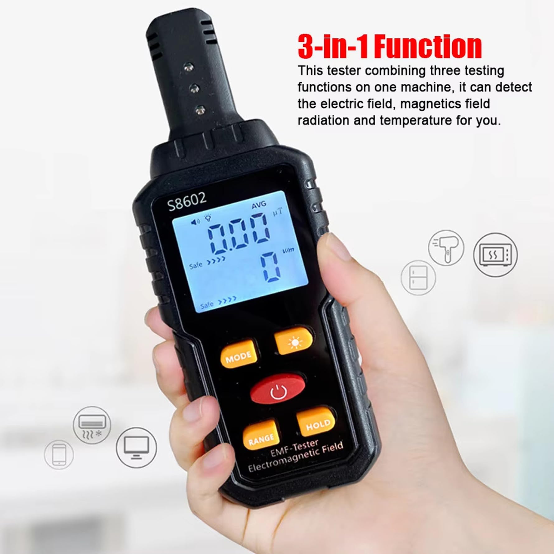 Geigerzähler-Strahlungsdetektor, 3-in-1-LCD-Display, nuklearer Strahlungsdetektor mit Ton- und Lichtalarm, tragbares Überwachungsmessgerät für Zuhause, Büro, draußen, drinnen