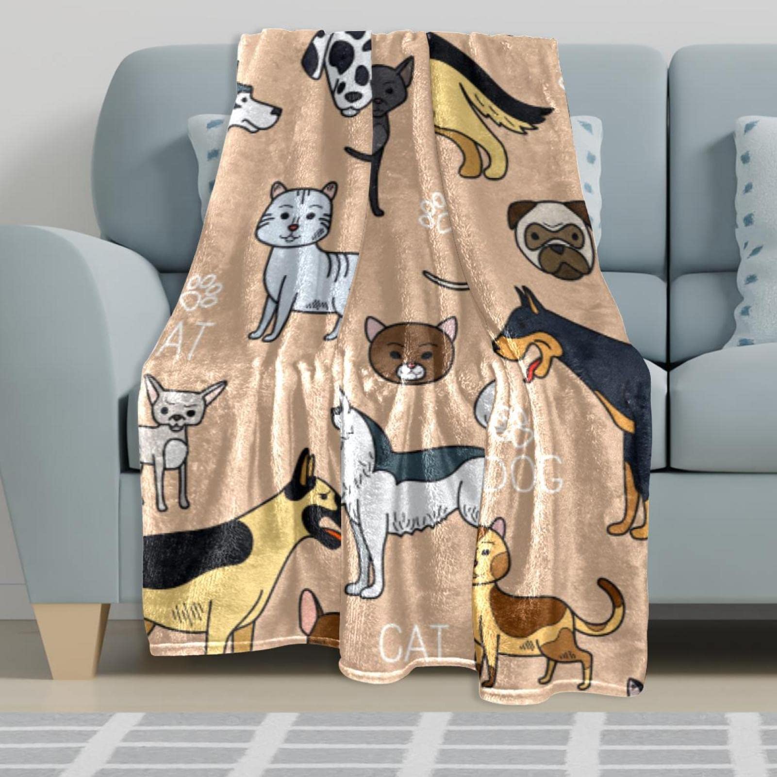 Manta de forro polar para gatos y perros para sofá, ligera y mullida