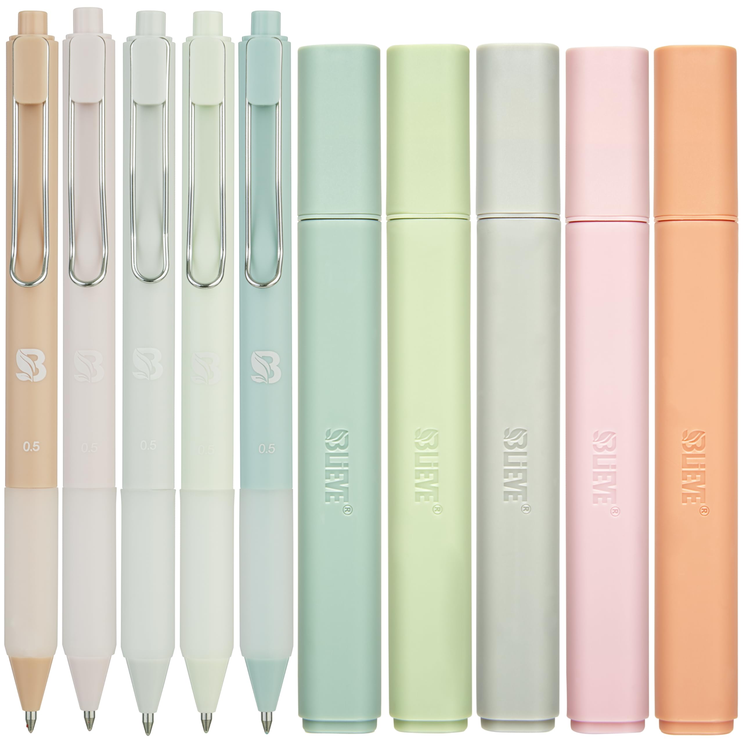 BLIEVE - Aesthetic Highlighters and Gel Pens With Soft Ink and Chisel Tip, Bible Highlighters and Pens No Bleed, Dry Fast Easy to Hold, for Bible Journaling Planner School Supplies (PASTEL)
