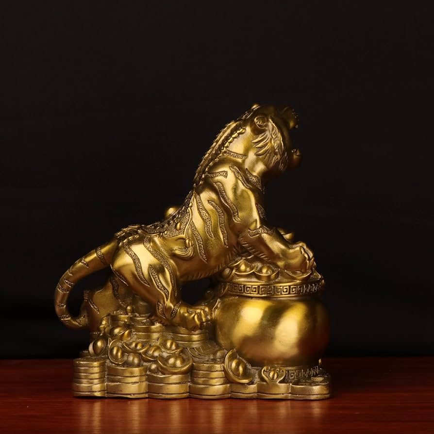 虎置物干支銅器製トラ在名 骨董品 干支置物 寅 虎 とら 青銅製 瑞峰作 闘魂（とうこん） - 仏壇