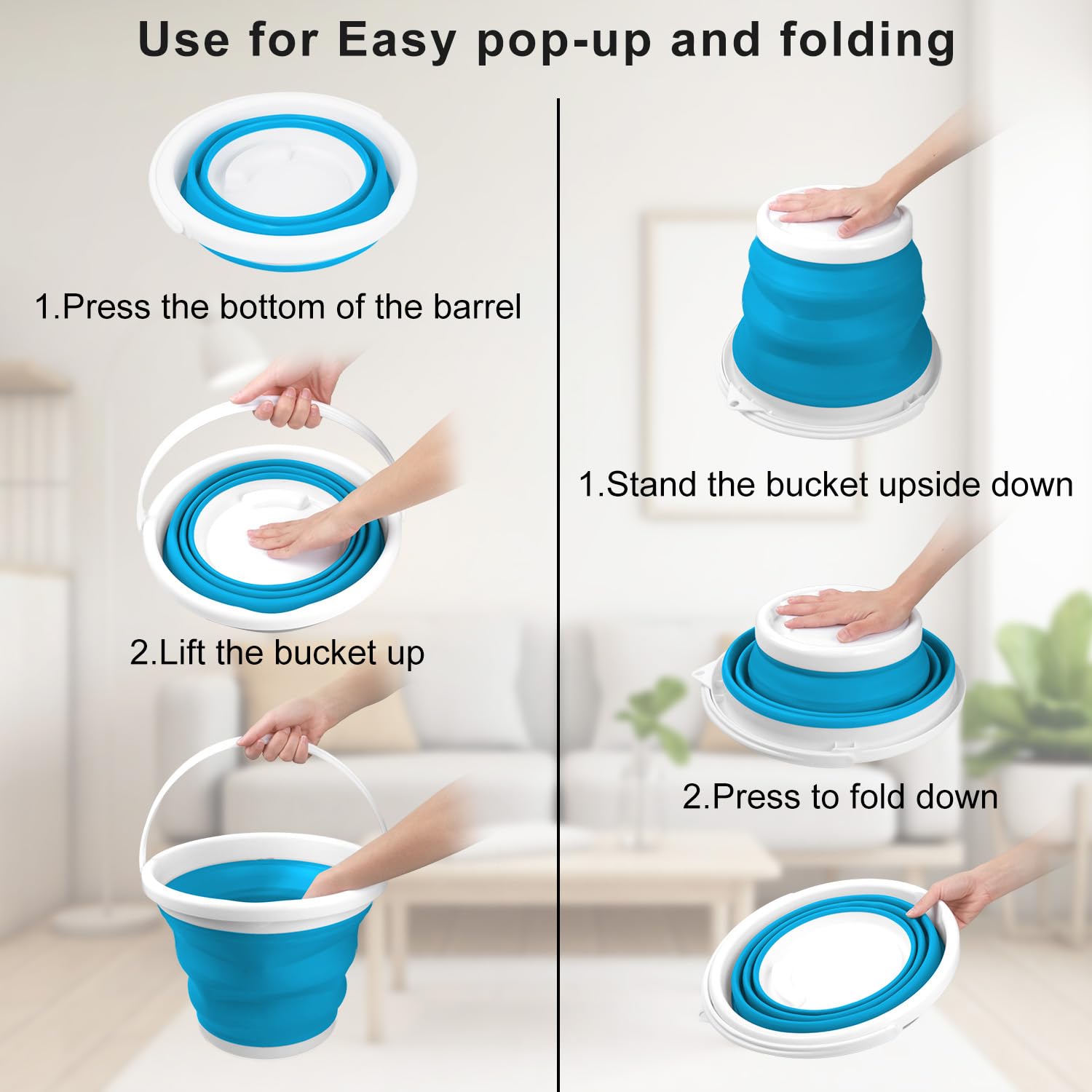 Cubo plegable para fregona de 10 litros con asa para limpieza, cubo portátil de lavado de coche, suministros de limpieza de jardín, cubos de hielo para fiestas, camping, pesca, lavabo plegable