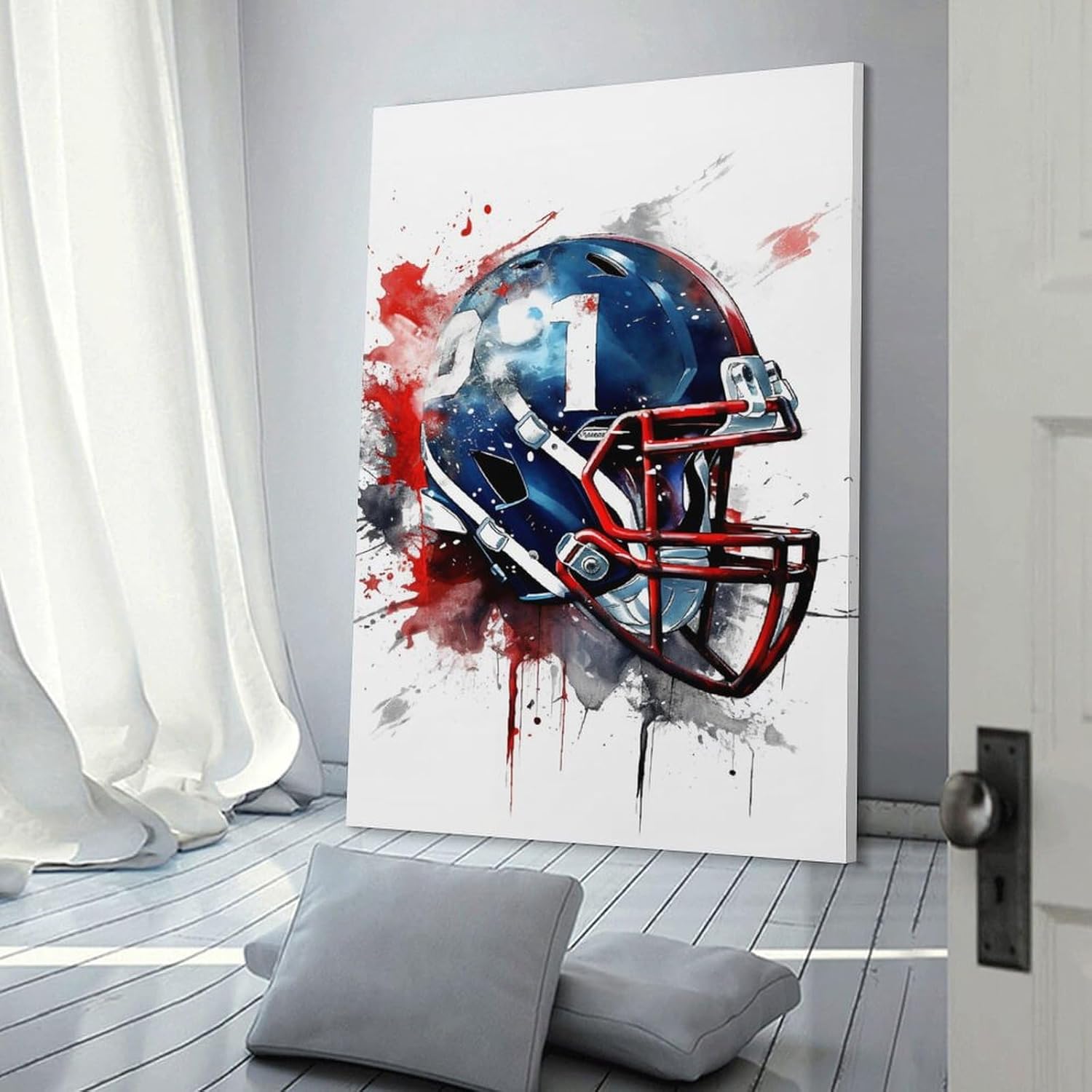 FireDeer Sport Poster Inspirational Wall Art American Football Helmet Baseball Basketball Soccer Colorful Graffiti Pictures for Boy Living Room Decor (01-Helmet,12x16inch-Framed)