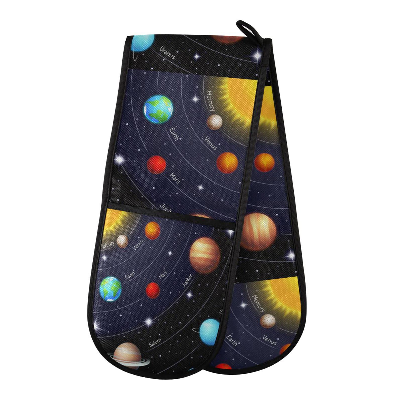 Youjuner Colour 90 Double Oven Glove Solar System Planet Heat Resistant Double Ovens Mitt Modern Cooking Gloves Potholders