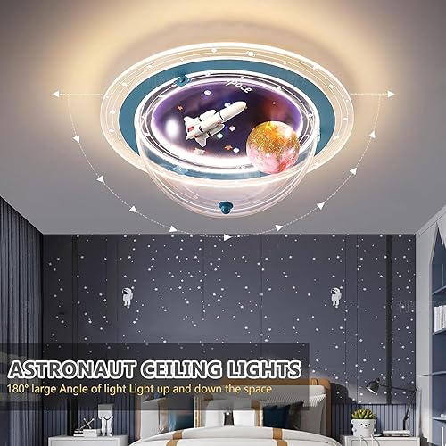 Miniatura 2 de Astronauta Kids - Lámpara de techo empotrada para dormitorio, moderna lámpara de techo LED regulable de dibujos animados, cohete luna, naves