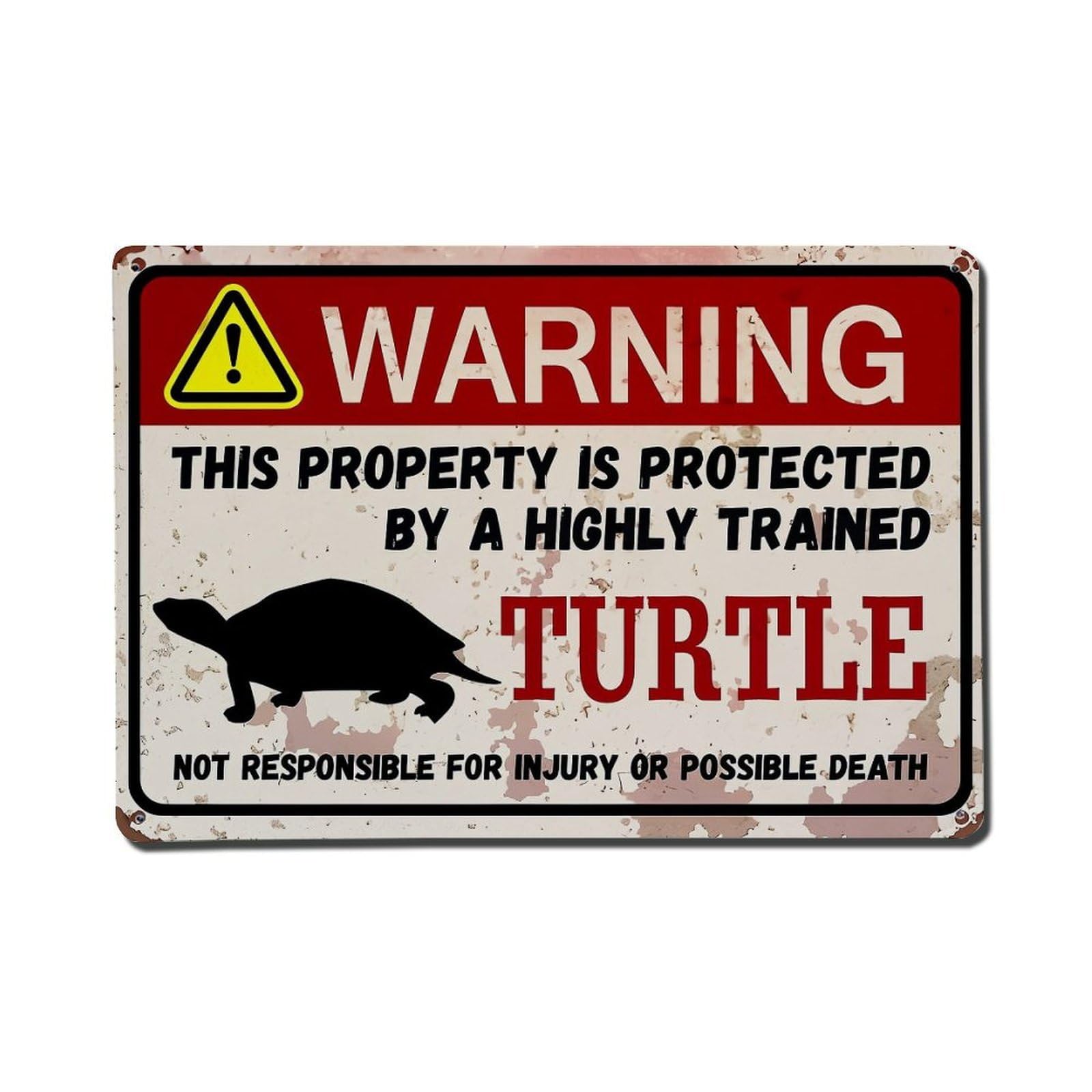 Warning Sign Turtle Protection Humor Retro Metal Tin Sign, Vintage Decor Art Poster for Bar, Home, Man Cave, Kitchen, Laundry Room Gift 8x12Inch