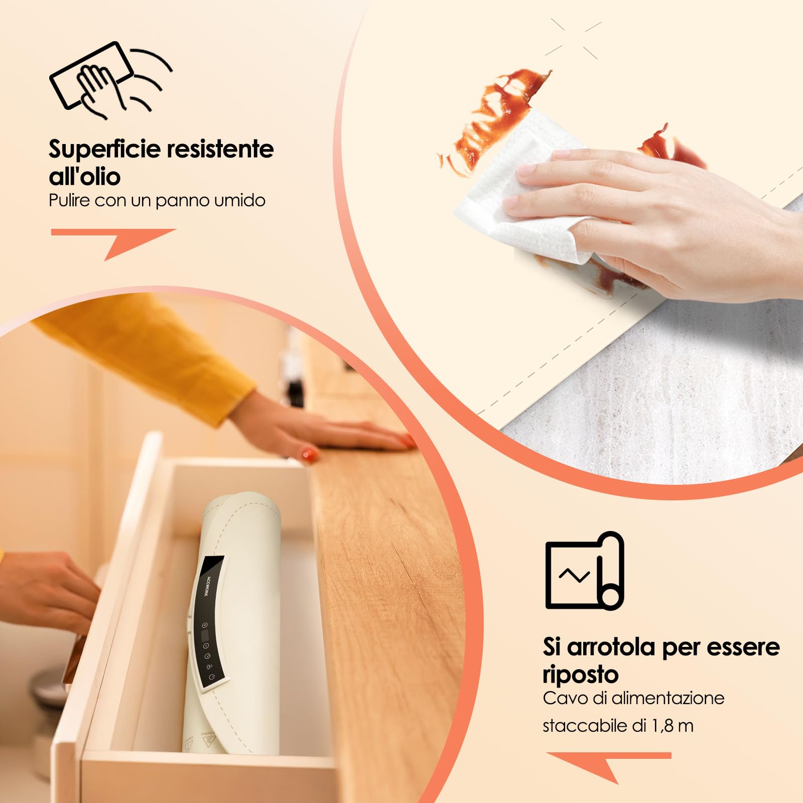 Accwork Tappetino Scaldavivande con 9 Impostazioni di Temperatura, Timer 4 Ore, Scaldavivande Elettrico Pieghevole, Vassoio Riscaldante Elettrico in Silicone per Mantenere Caldo per Feste