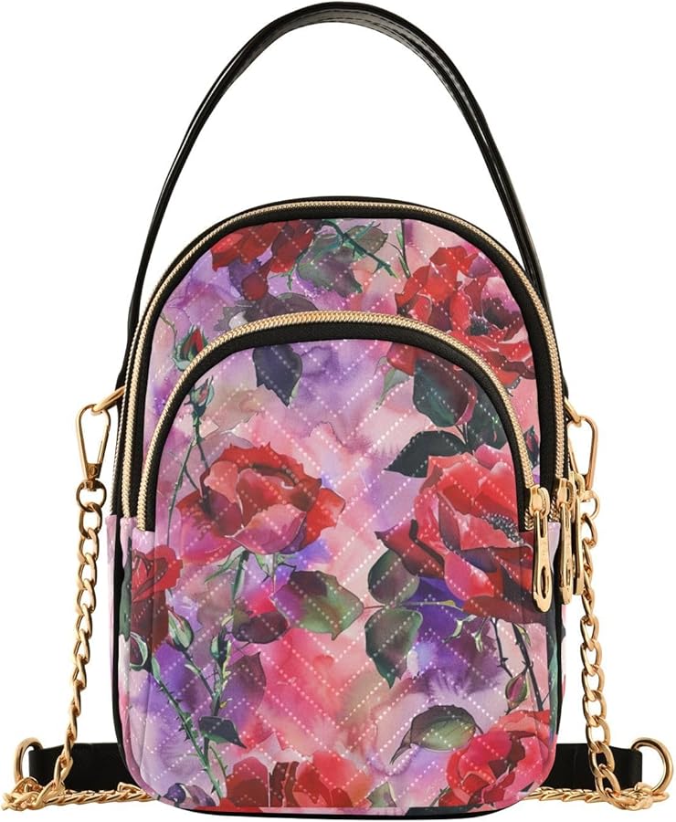 Roses trendy quilted crossbody bags for women with multi pockets