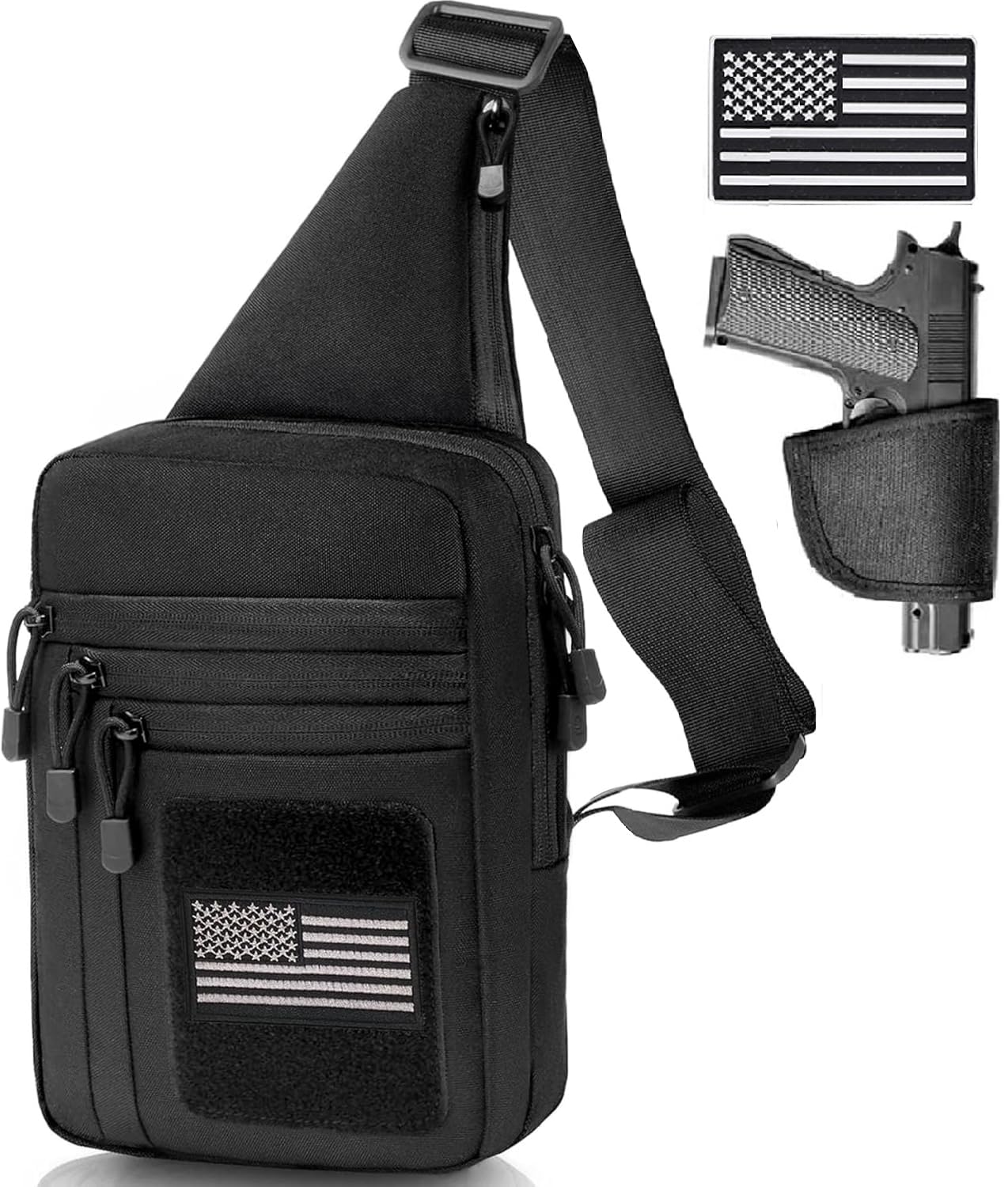 Tactical Sling Bag CCW Bag Crossbody Bag Gun Fanny Pack Tactical Shoulder Bag Men EDC Bag Pistol Bag with Gun Holster, Black