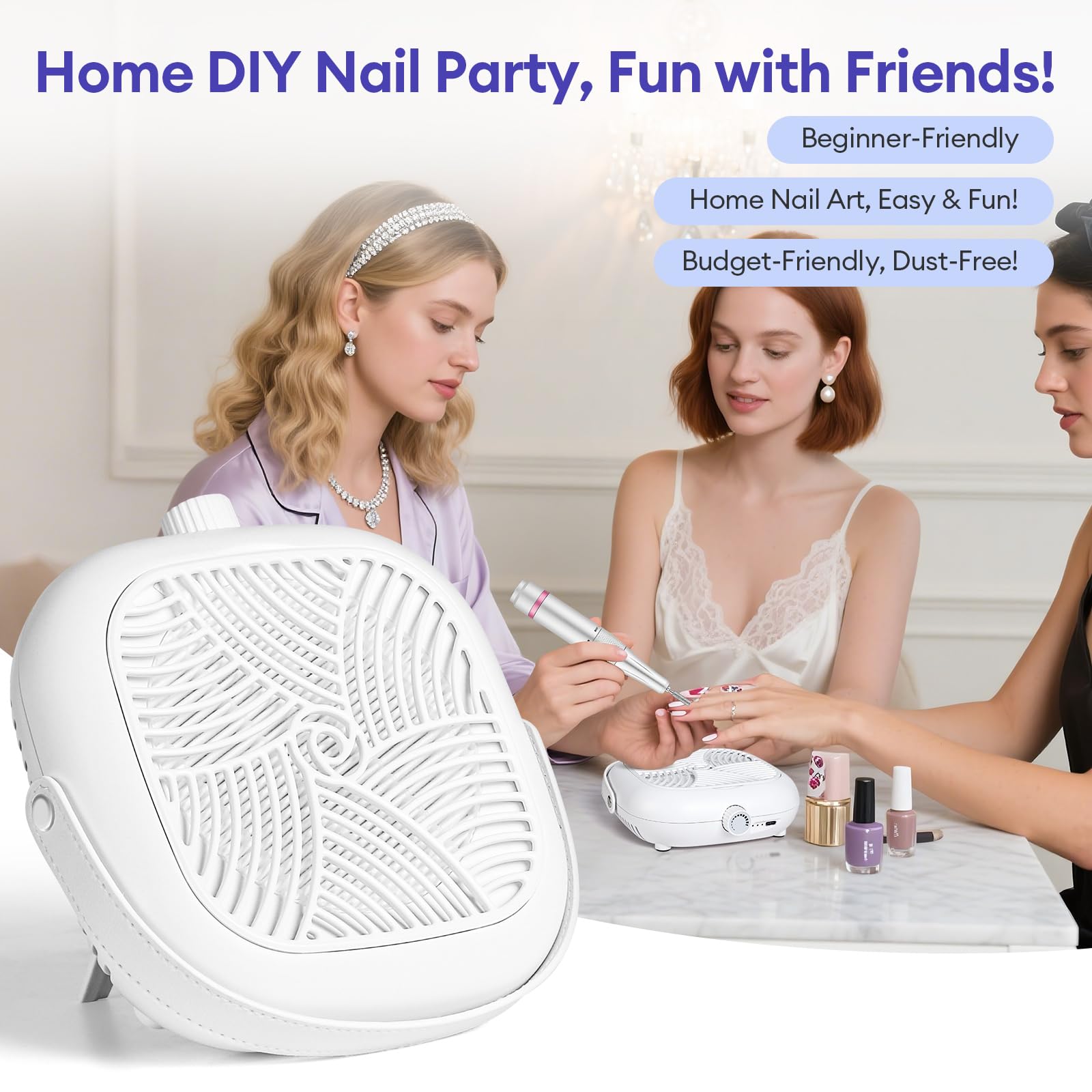 Nail Dust Collector – Mini Rechargeable Cordless Vacuum For Home Salon, Quiet & Portable With 60° Standing Design