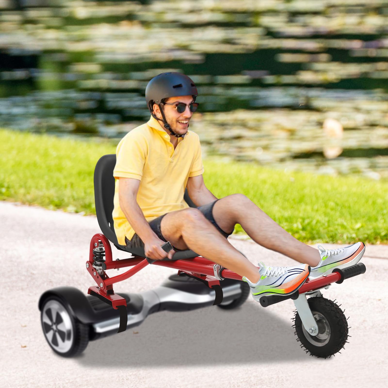 Siège d'hoverboard, Hovercart pour hoverboard de 6,5, 8, 10", fixation de siège réglable, trottinette électrique, trottinette de siège, extension de kart, double barre support de karting (rouge)