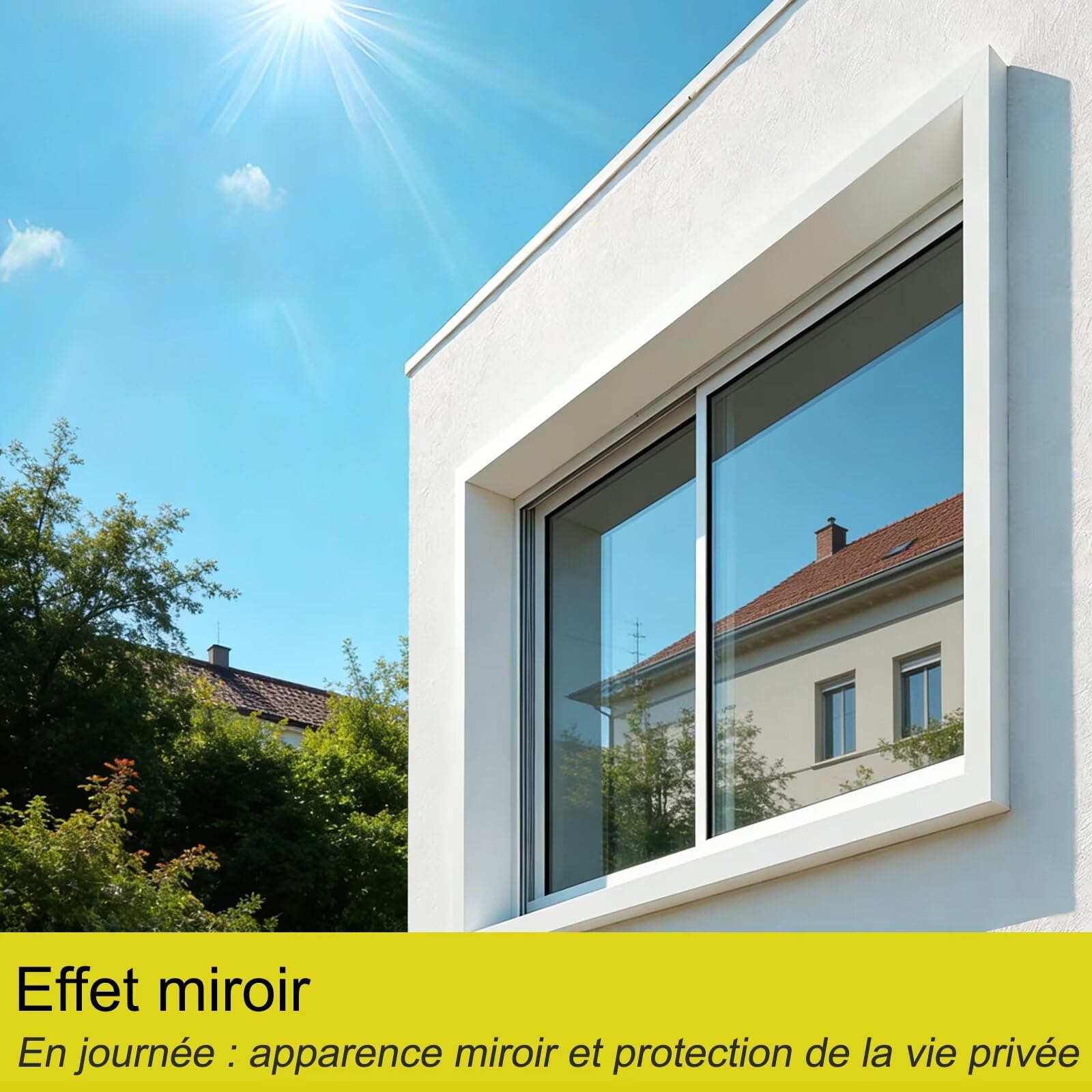 Film Fenêtre Anti Regard 44.5x200cm Film Miroir pour Fenetre Adhesif Effet Miroir sans Tain pour Vitre Brise Vue Fenetre Anti Chaleur Anti UV Protéger du Soleil, Argenté - 4