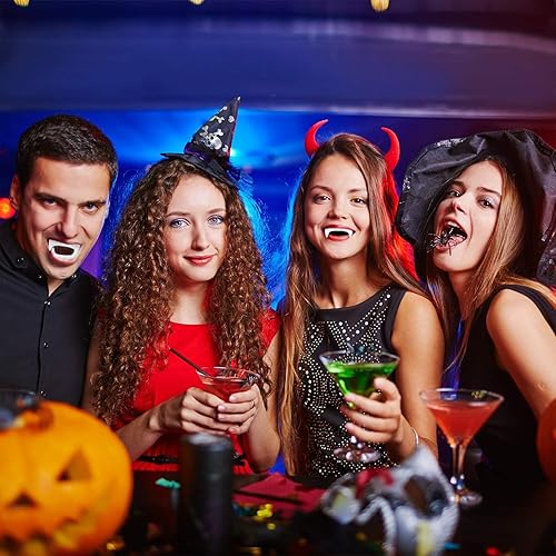 Miniatura 7 de Boao 60 piezas de dientes de vampiro de Halloween a granel, colmillos de vampiro de plástico, dientes falsos de color brillante, accesorios de