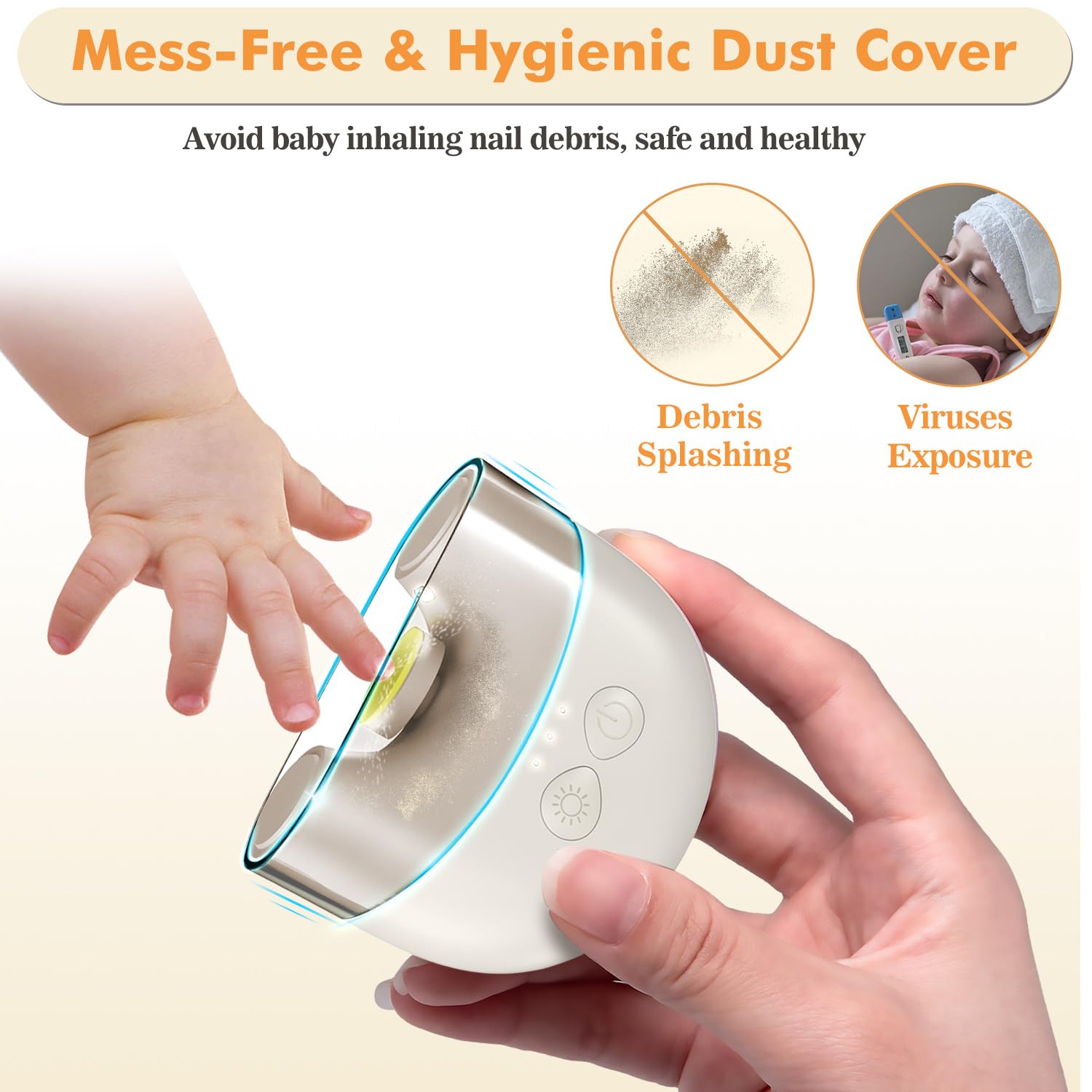 Megainvo Lima Unghie Neonato Elettrico Rechargeable Tagliaunghie Neonato Bambini Taglia Unghie Neonati con Luce & Rettifica Testine Deposito, Lima elettrica per unghie per Neonati Kit Unghie Neonato