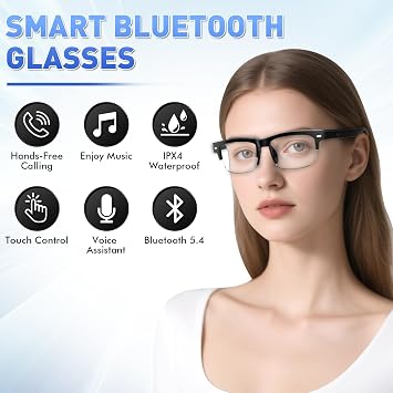 Bluetooth Photochromic Audio Sunglasses with Open-Ear Speakers & Mic, Polarized Smart Glasses, Waterproof Design & Voice Assistant Support