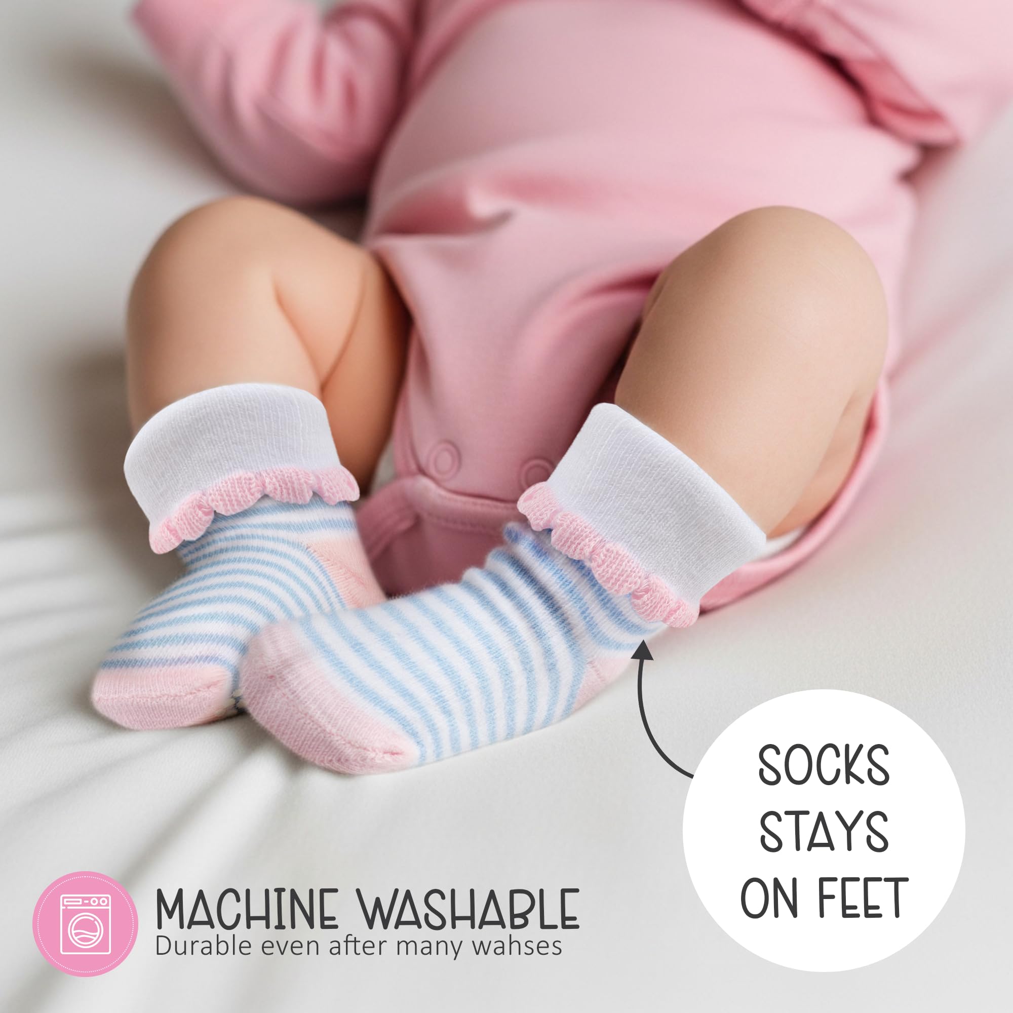 Baby Socks 12 Pairs - Non-Slip Infant Grip for Newborns & Toddlers 0-6 Months, Boys & Girls, Safe for Walking